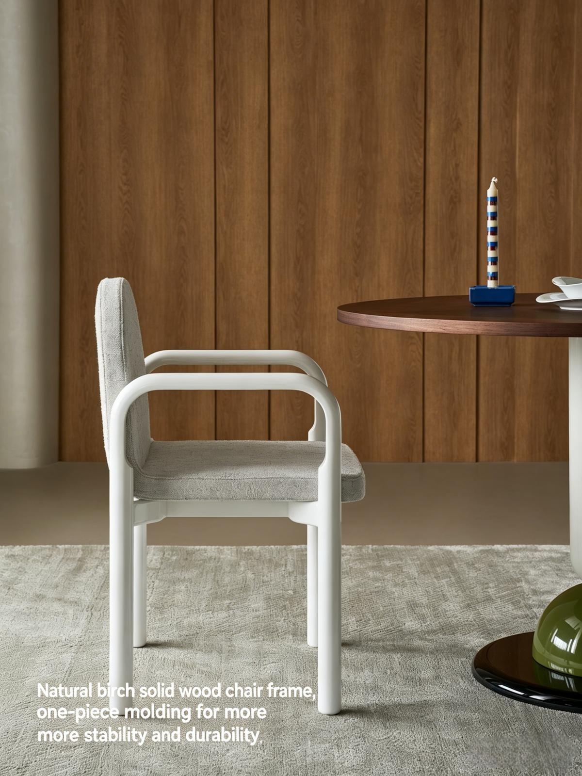 Qingci Dining Chair – French Vintage Lacquered Solid Wood, Minimalist Home, Chenille Upholstered High Back