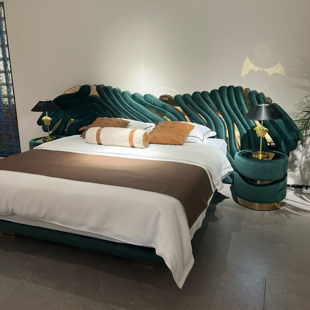 Modern Wave Sculpted Upholstered Bed Frame
