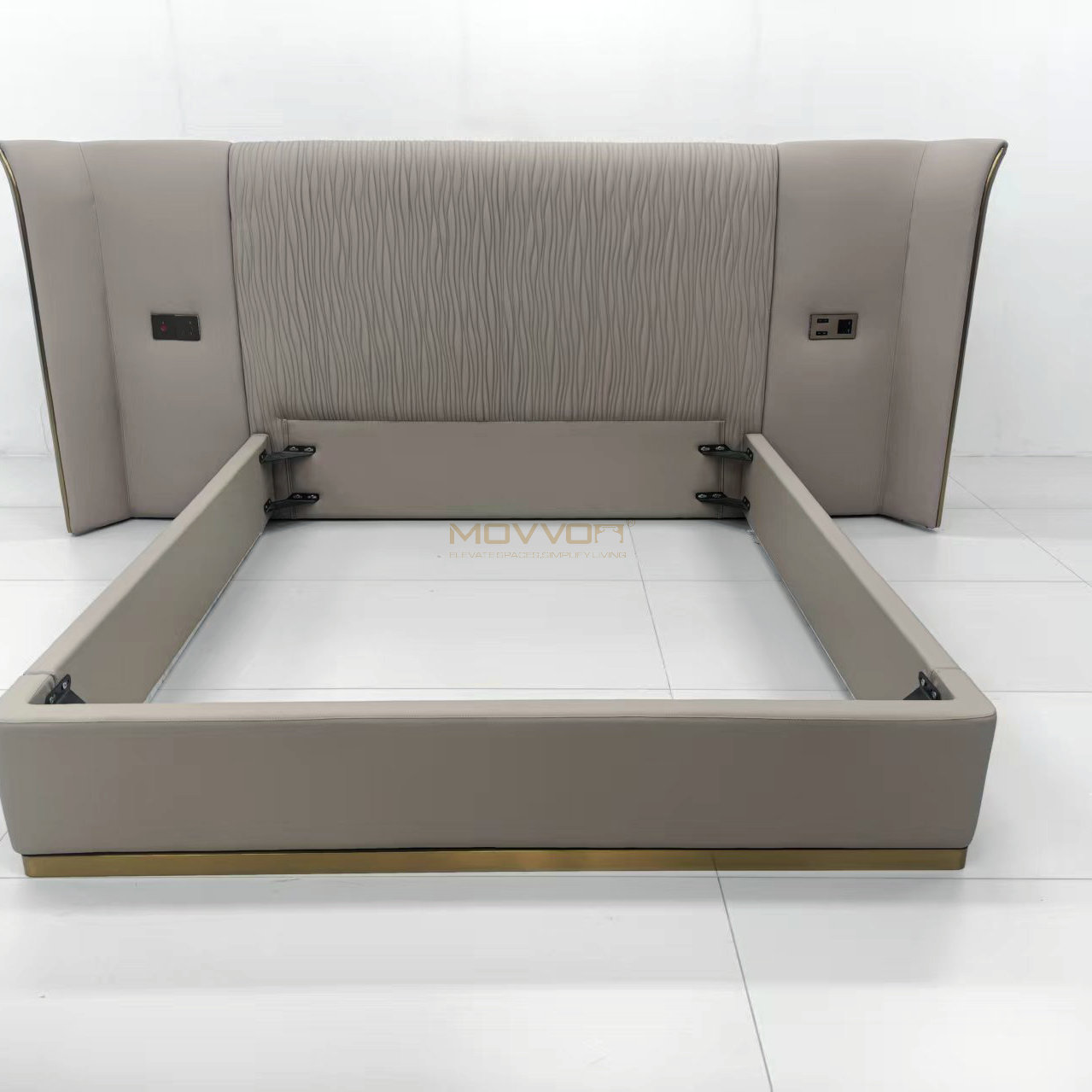 Modern Wave Wing Upholstered Bed Frame