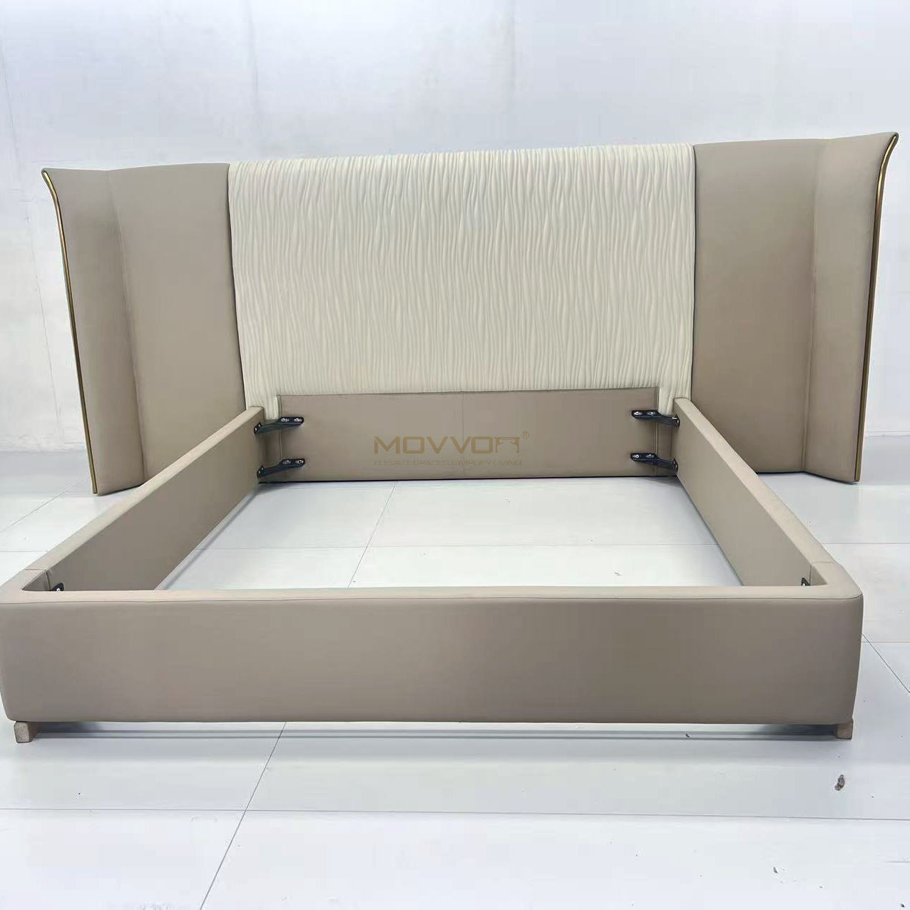 Modern Wave Wing Upholstered Bed Frame