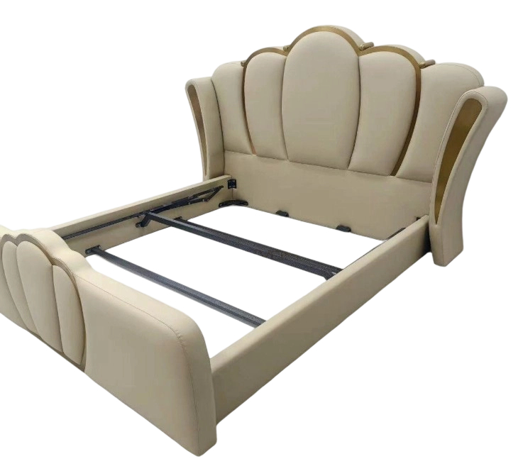 Luxury Scalloped Petal Leather Bed with Gold Trim