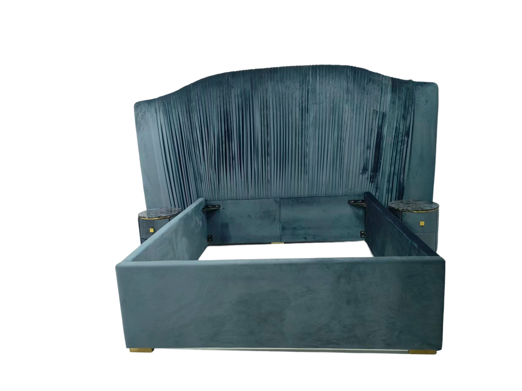 Artisanal Ruched Velvet Wingback Bedstead