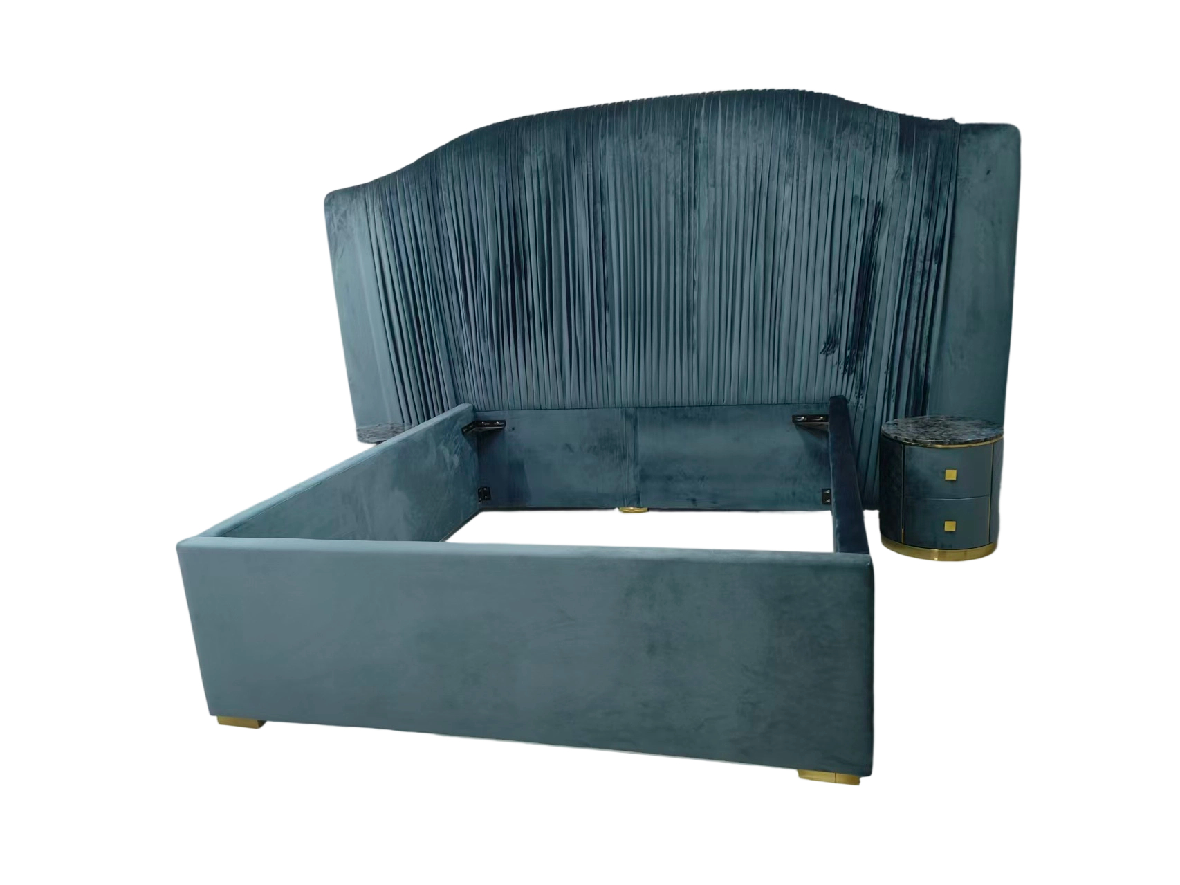 Artisanal Ruched Velvet Wingback Bedstead