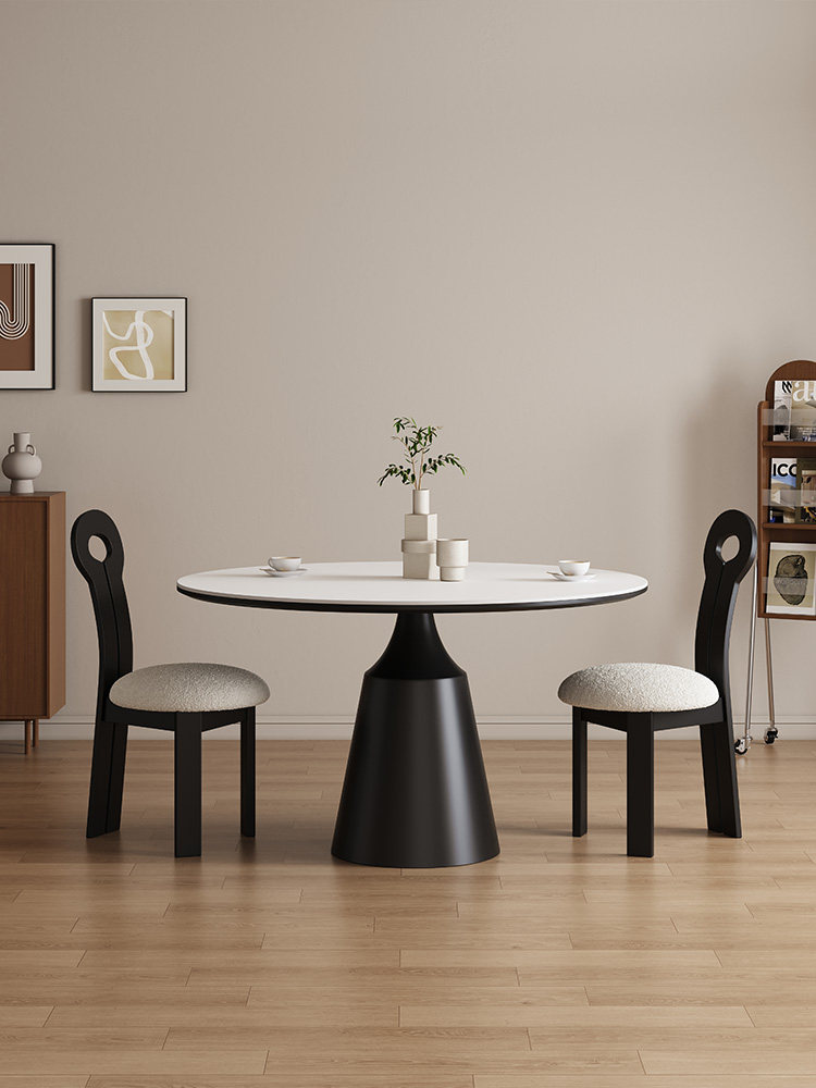 White Marble-Effect Drop-Leaf Dining Table with Fluted Cone Pedestal