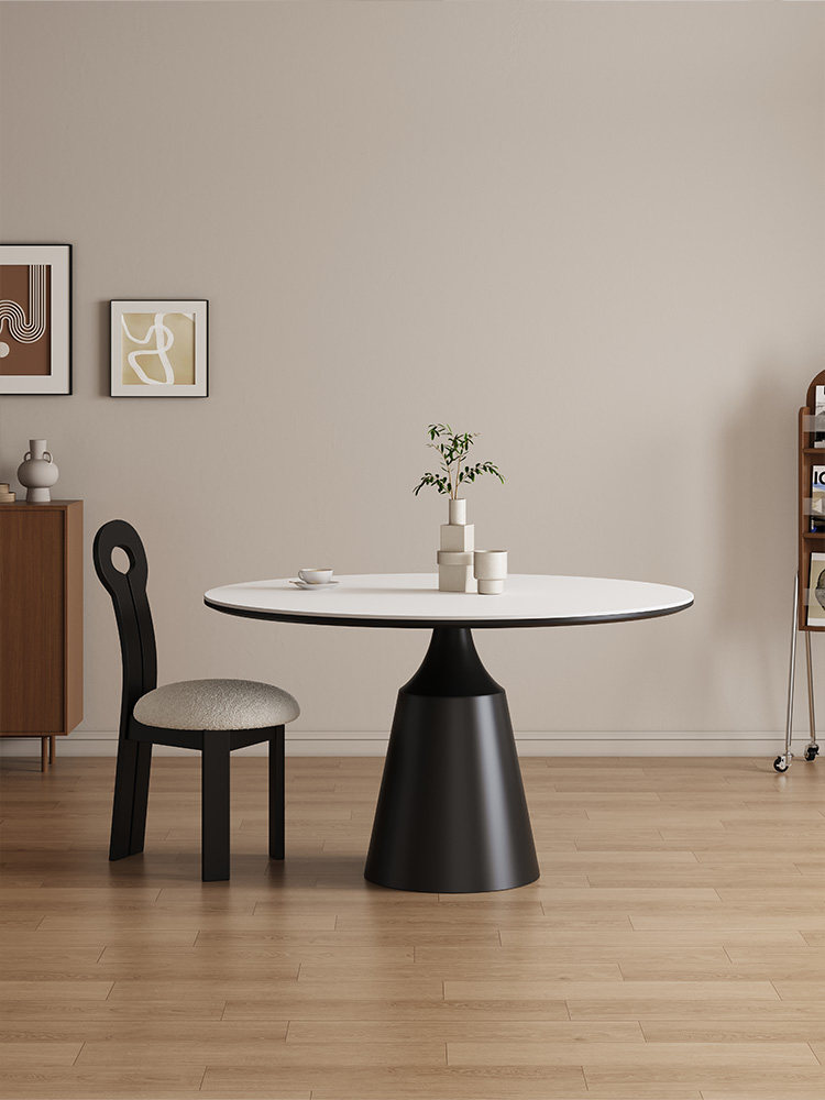 White Marble-Effect Drop-Leaf Dining Table with Fluted Cone Pedestal