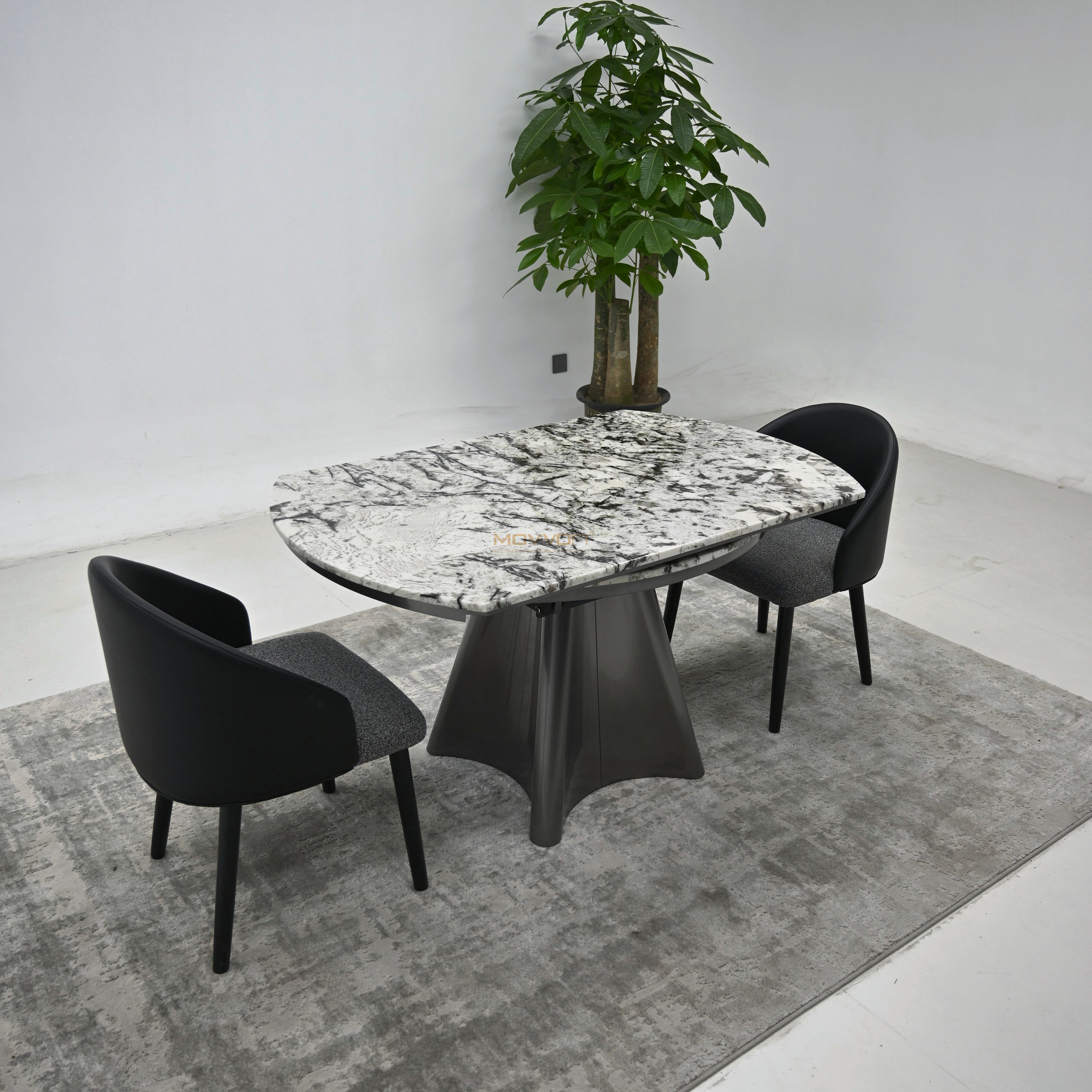 Snowstorm Marble-Effect Folding Round Table with Petal Stainless Steel Pedestal