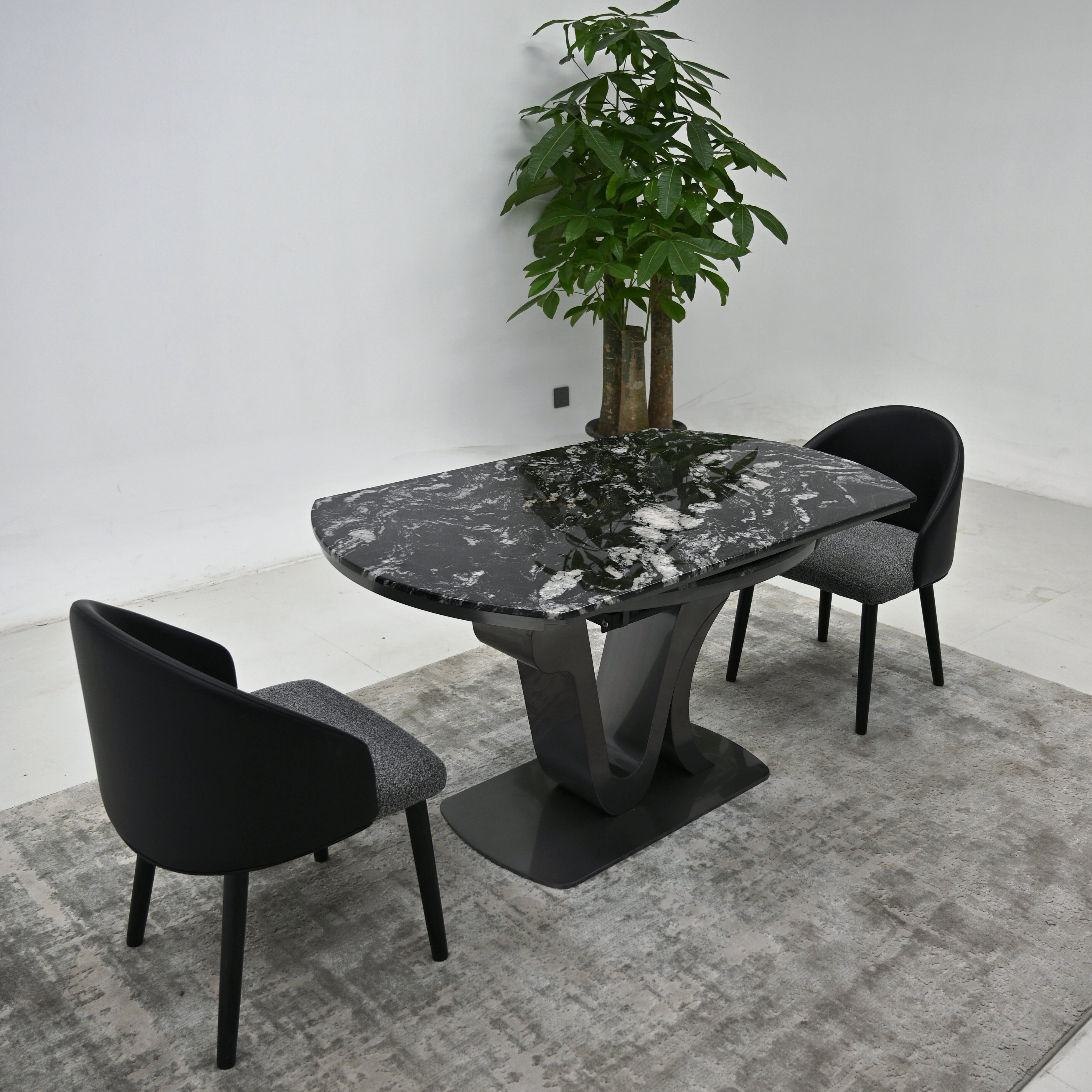 Black Storm Luxury Stone Folding Round Table with Dual-Arch Stainless Steel Pedestal