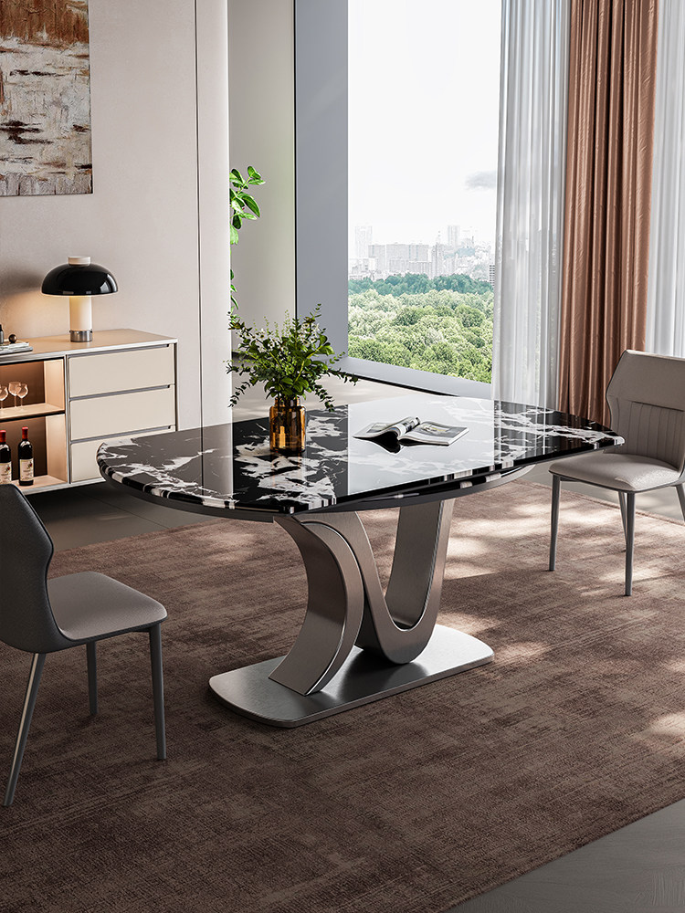 Black Storm Luxury Stone Folding Round Table with Dual-Arch Stainless Steel Pedestal