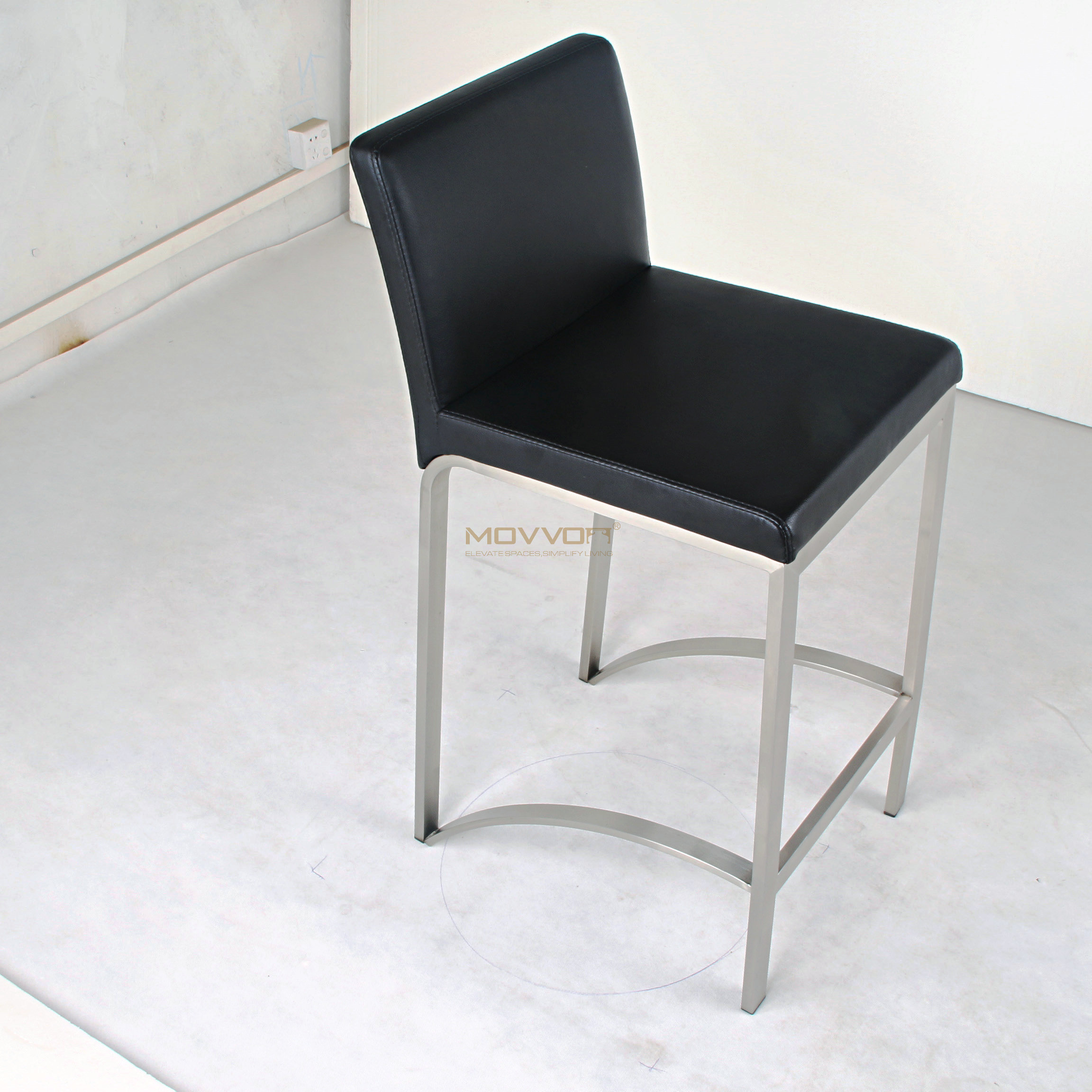 Black Upholstered Bar Chair with Arched Metal Footrest