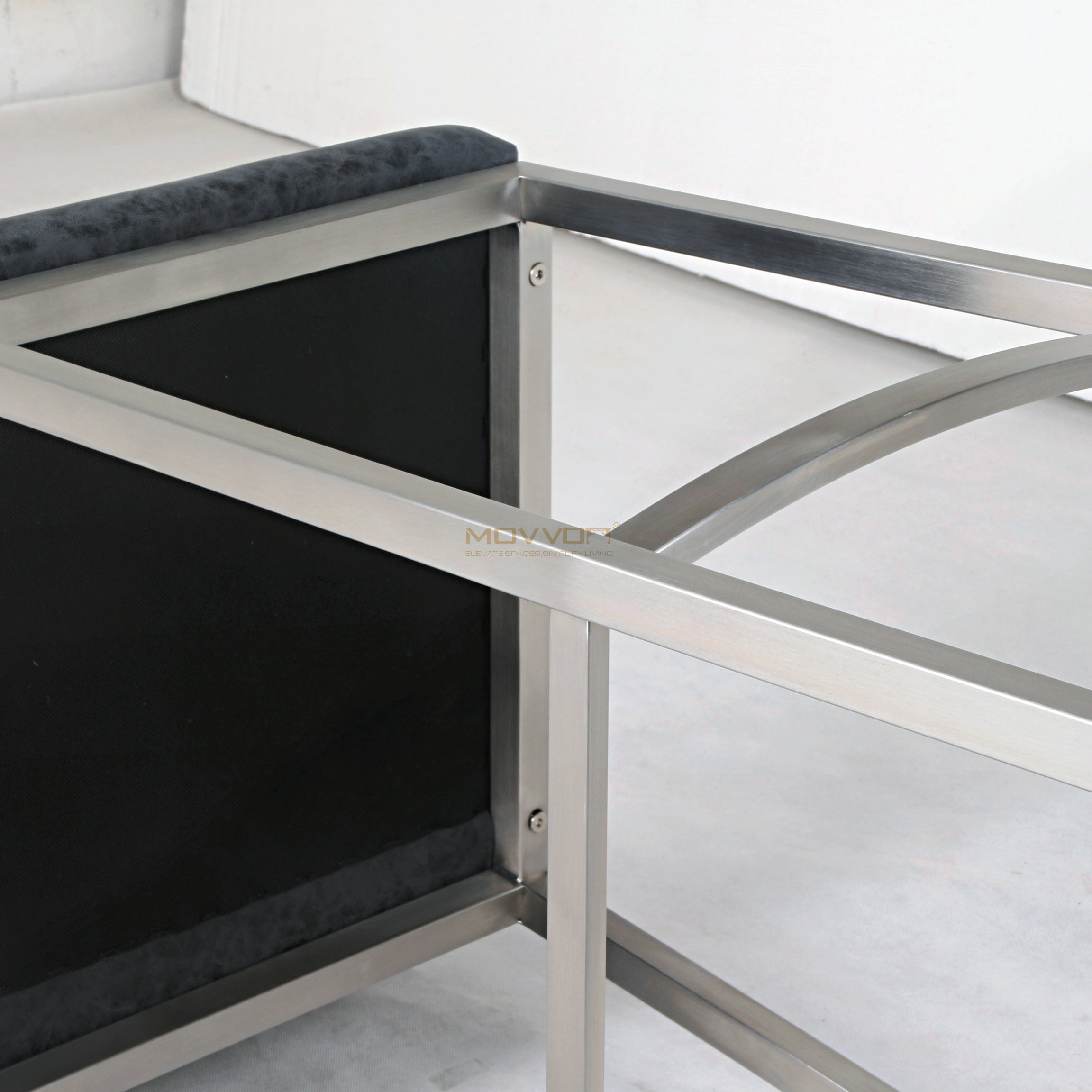 Tall Channel-Stitched Bar Chair with Brushed Metal Frame