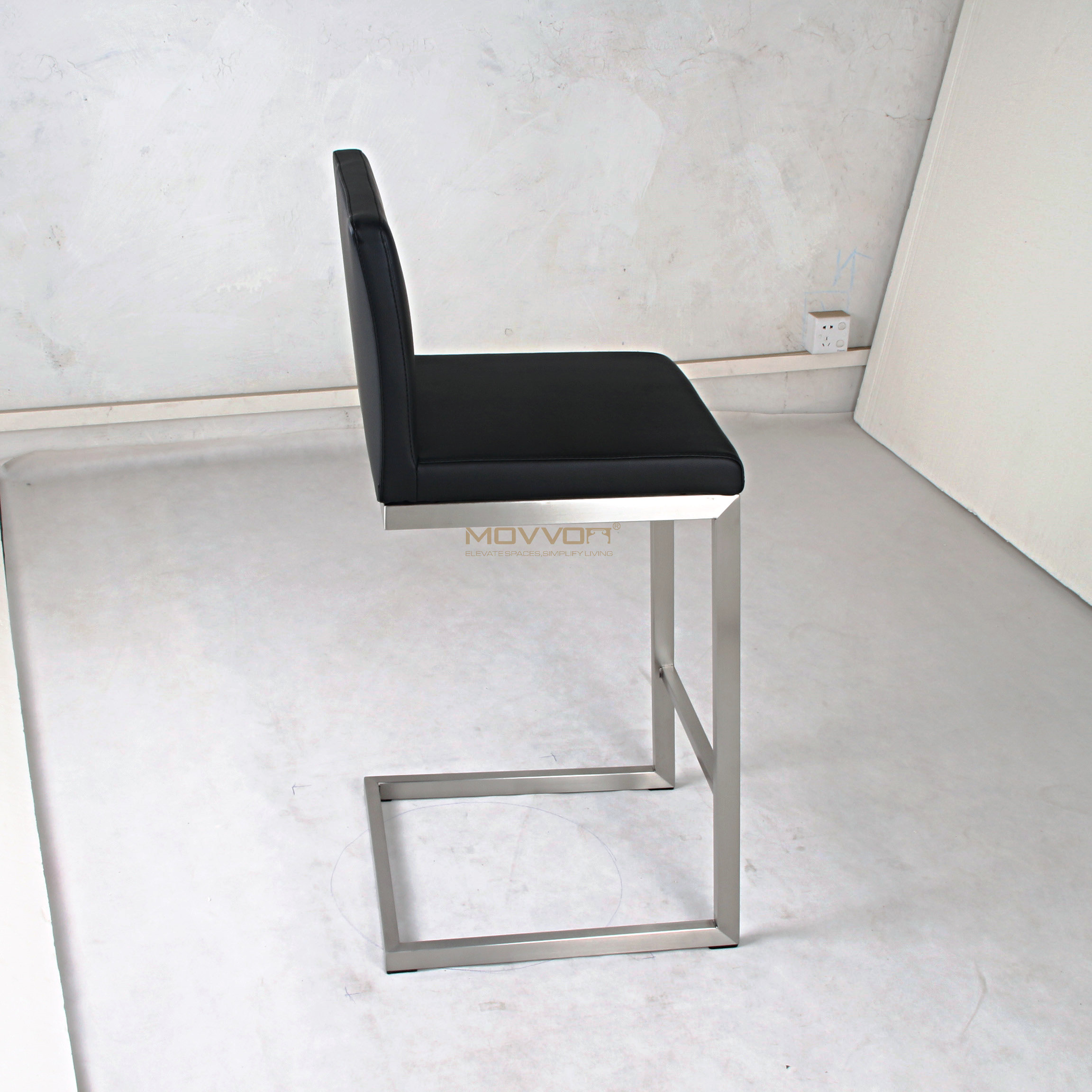 Black Upholstered Cantilever Bar Chair with Brushed Metal Sled Frame