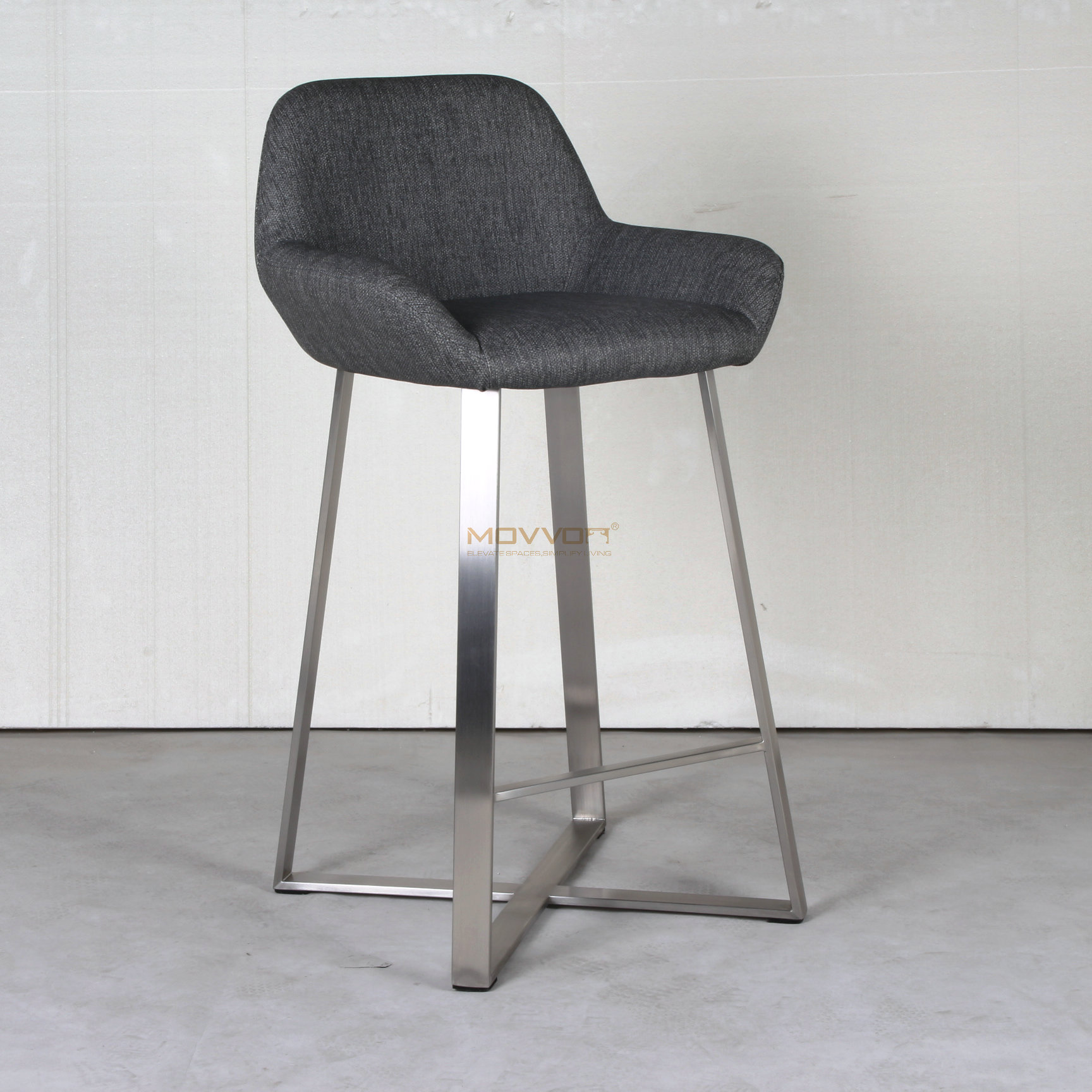 Grey Upholstered Bucket Bar Chair with Angled Footrest Frame