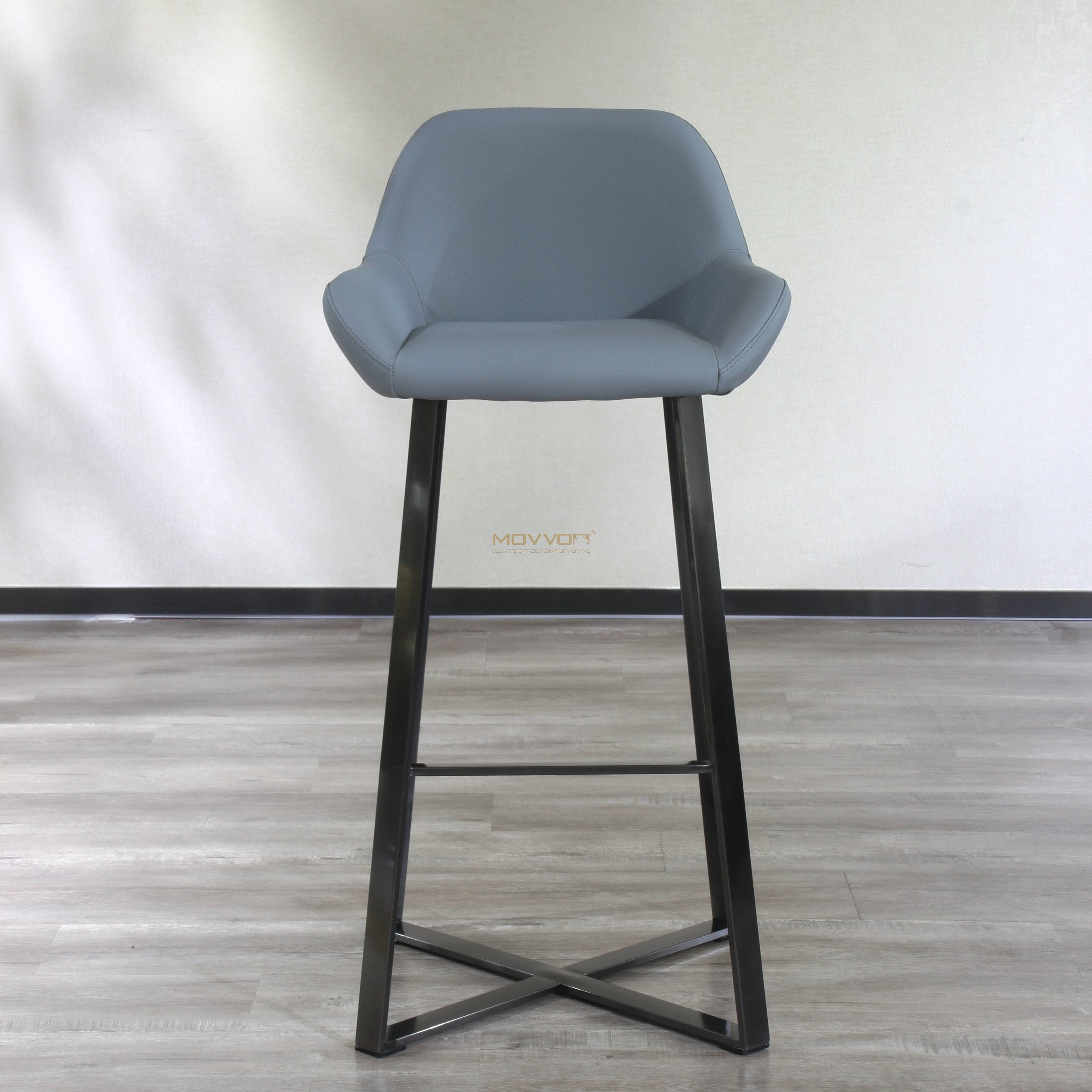 Grey Upholstered Bucket Bar Chair with Angled Footrest Frame