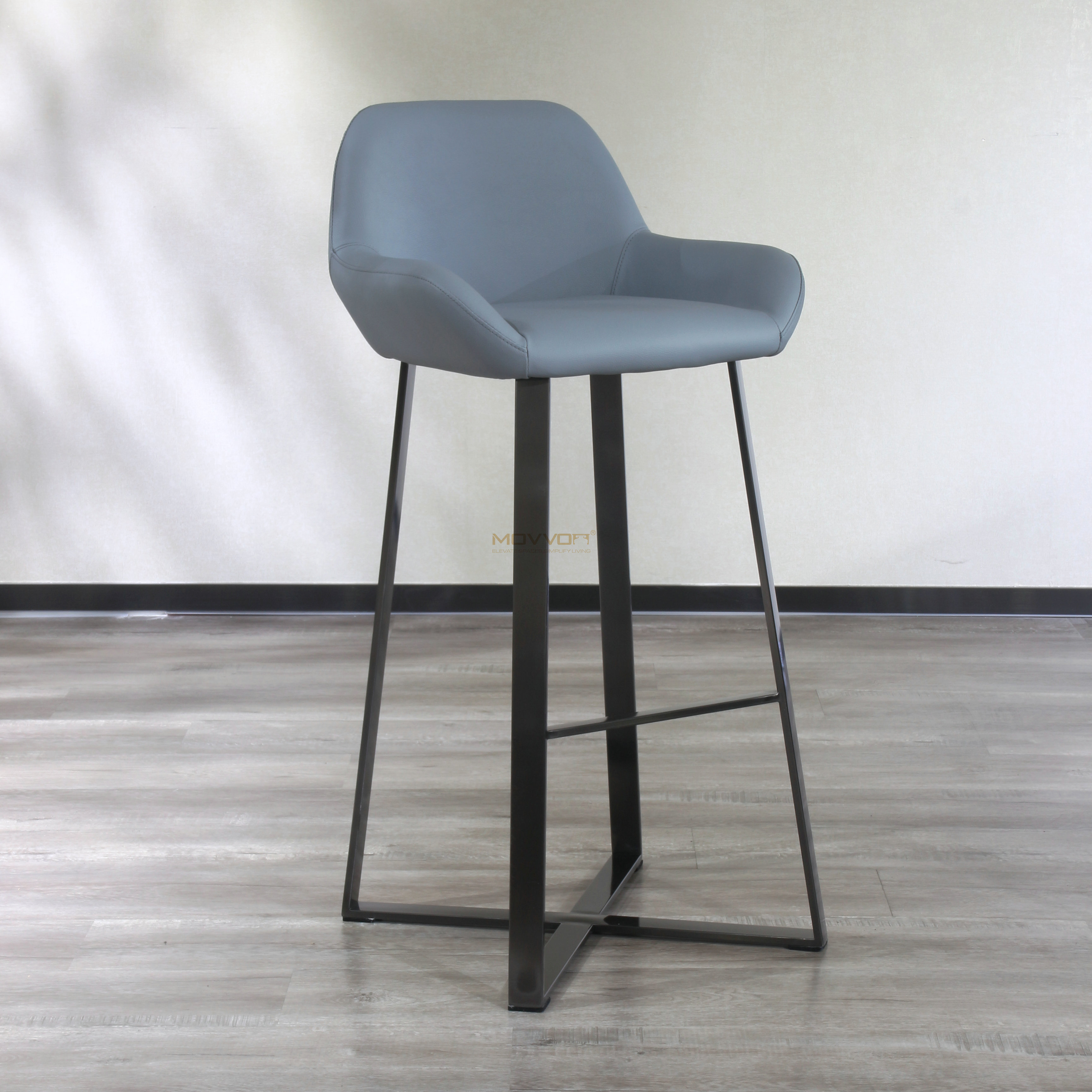Grey Upholstered Bucket Bar Chair with Angled Footrest Frame