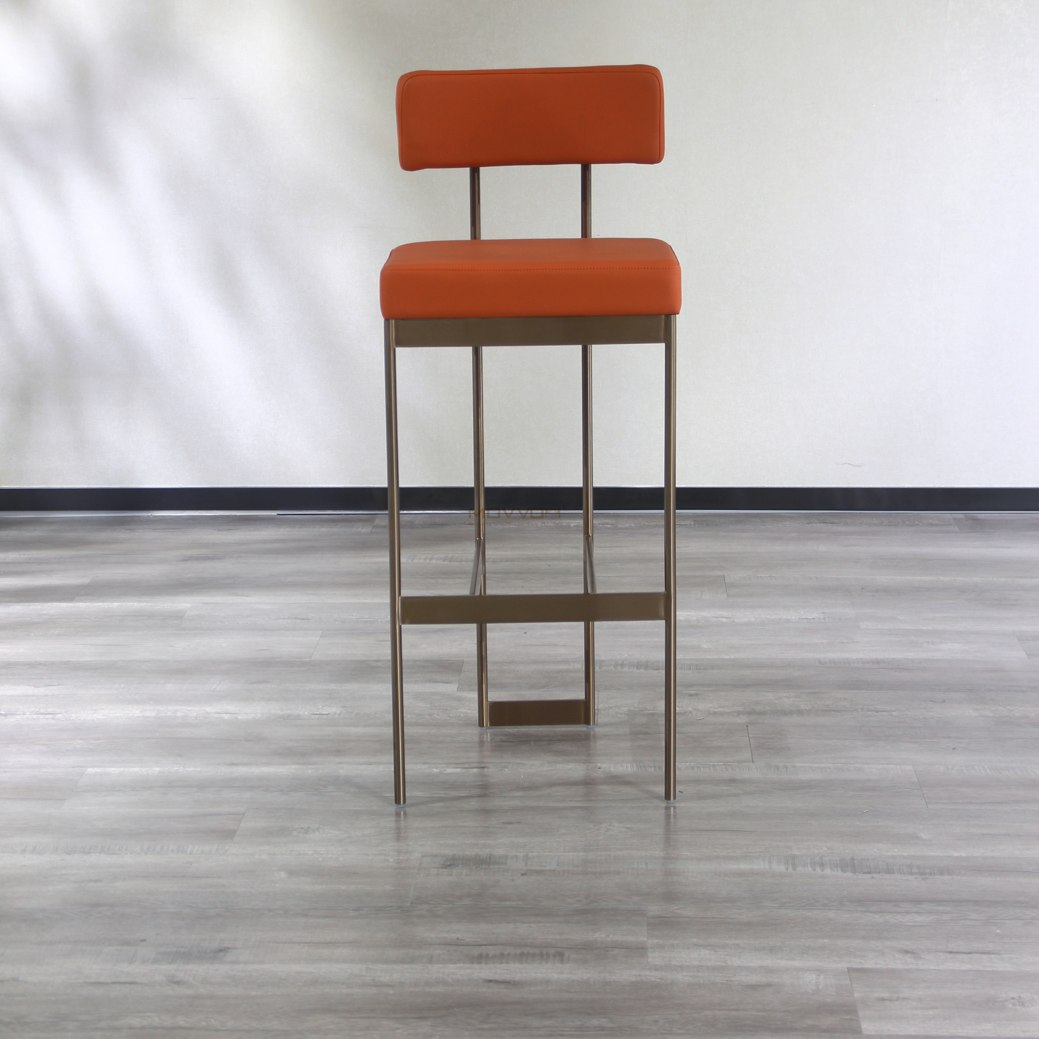 Upholstered Bar Chair with Floating Back and Champagne Footrest Frame