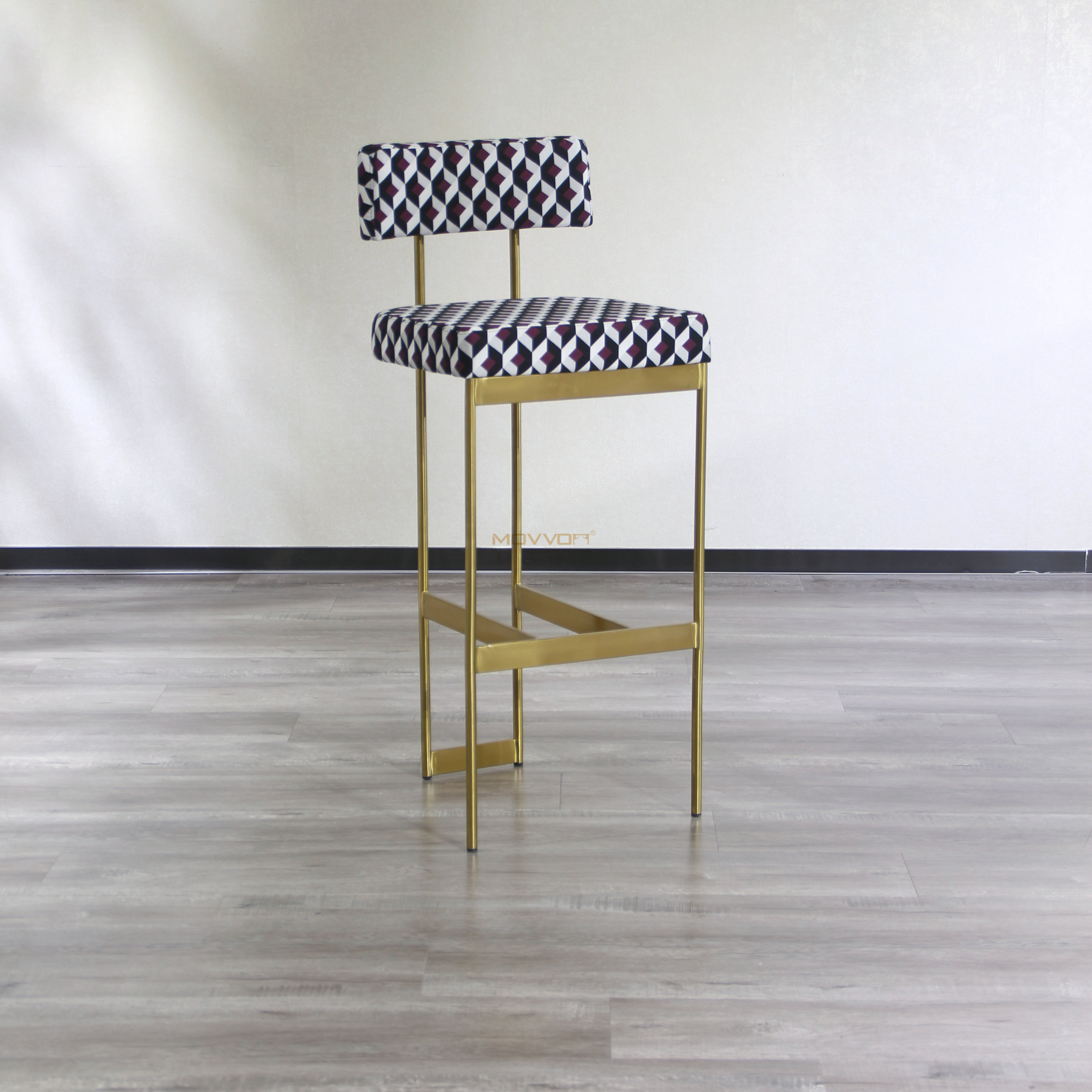 Upholstered Bar Chair with Floating Back and Champagne Footrest Frame