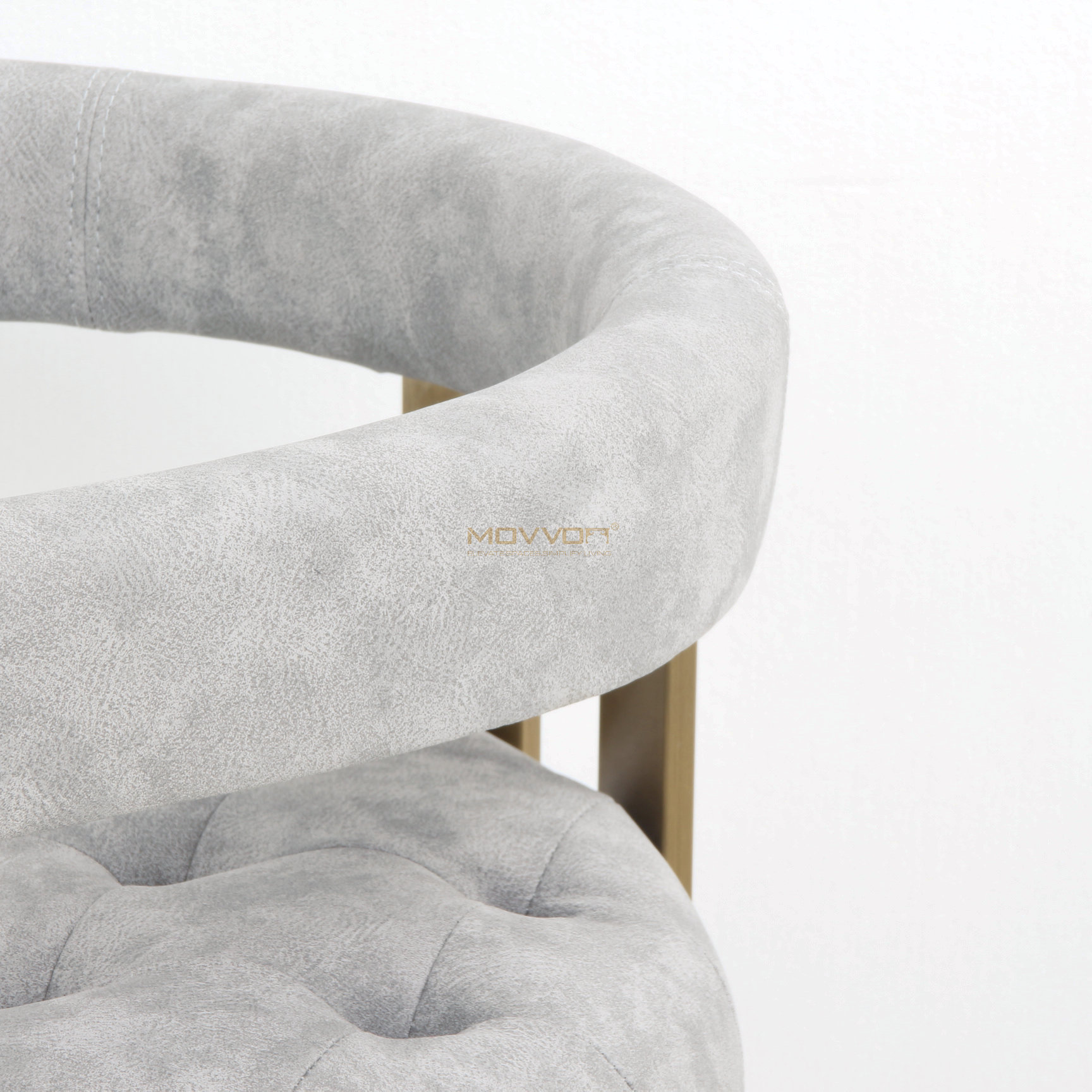 Crescent Back Tufted Bar Stool with Champagne U-Frame Base