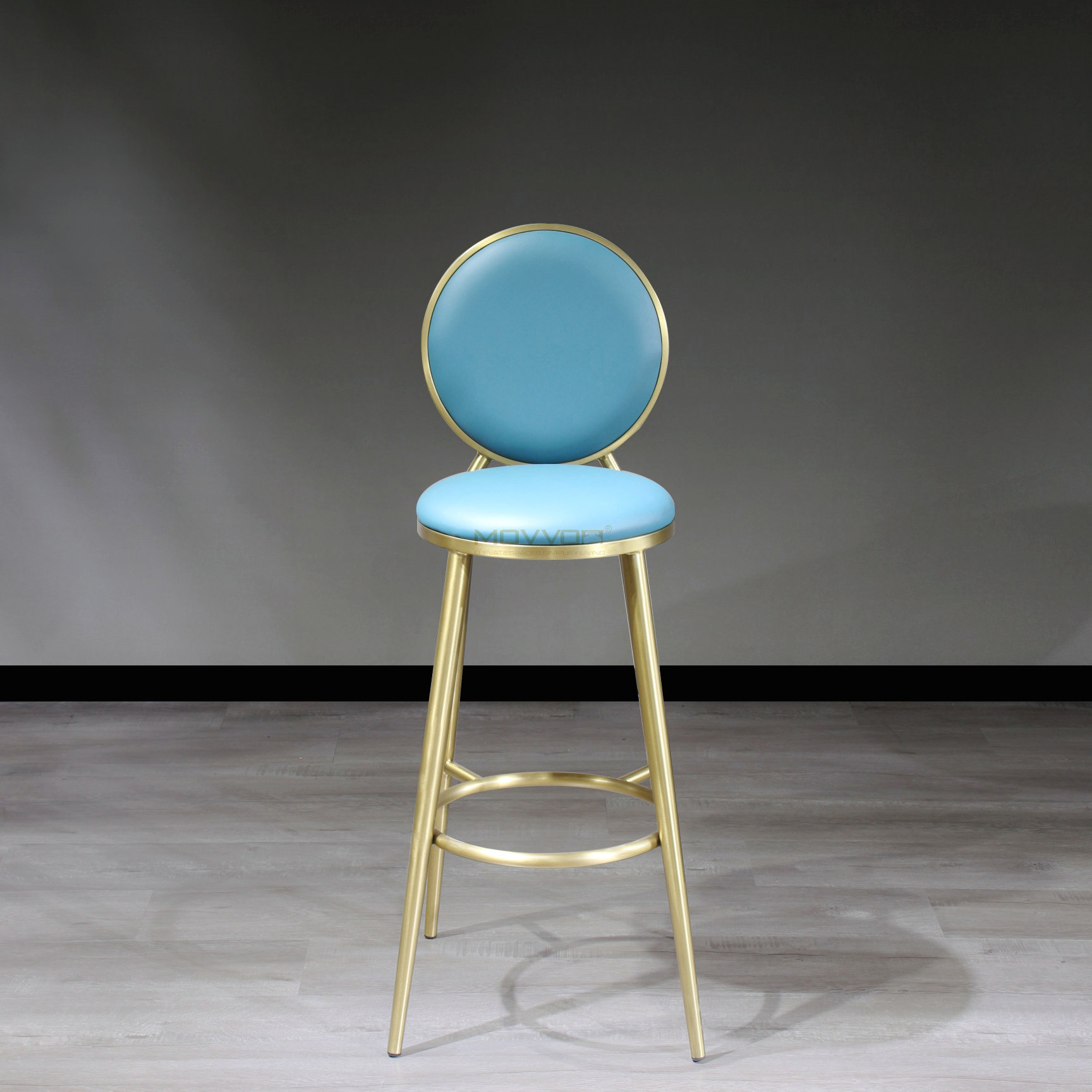 Round Medallion Back Counter Stool with Gold Ring Footrest Frame