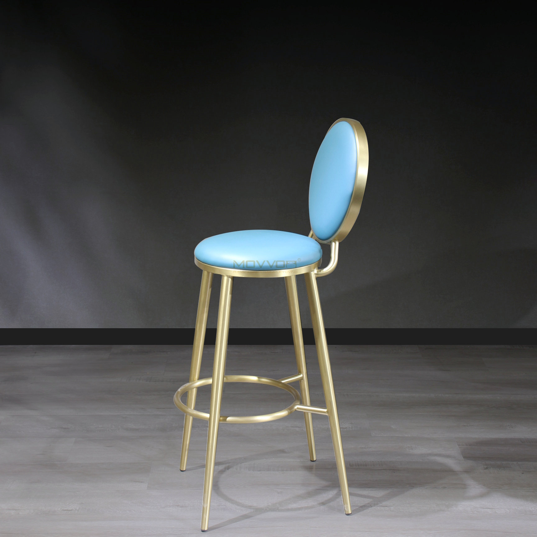 Round Medallion Back Counter Stool with Gold Ring Footrest Frame