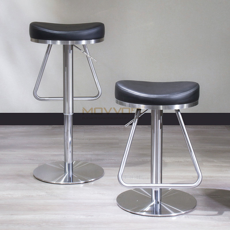 Backless Saddle Bar Stool with Quilted Seat and Round Pedestal Base