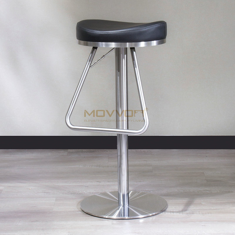 Backless Saddle Bar Stool with Quilted Seat and Round Pedestal Base