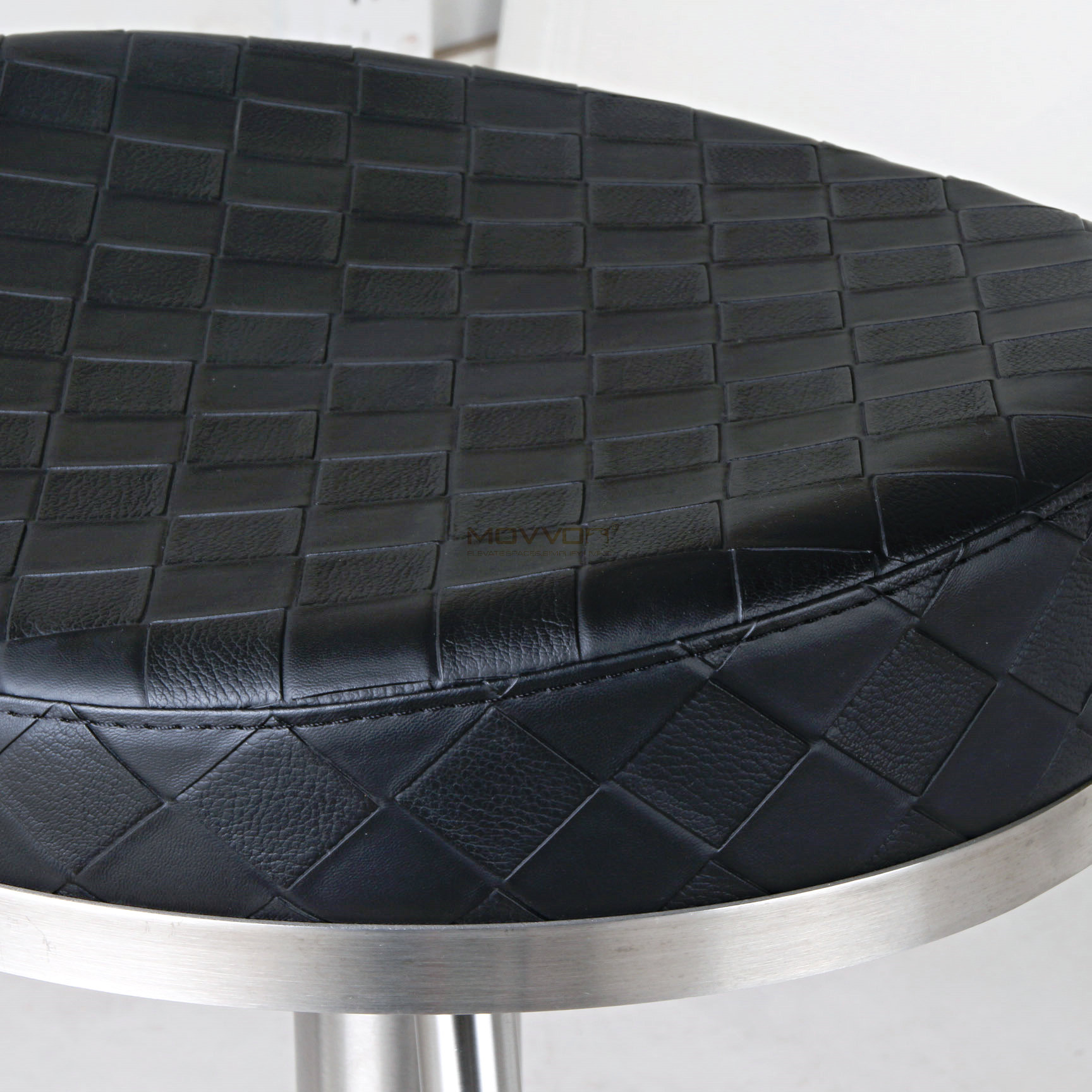 Backless Saddle Bar Stool with Quilted Seat and Round Pedestal Base