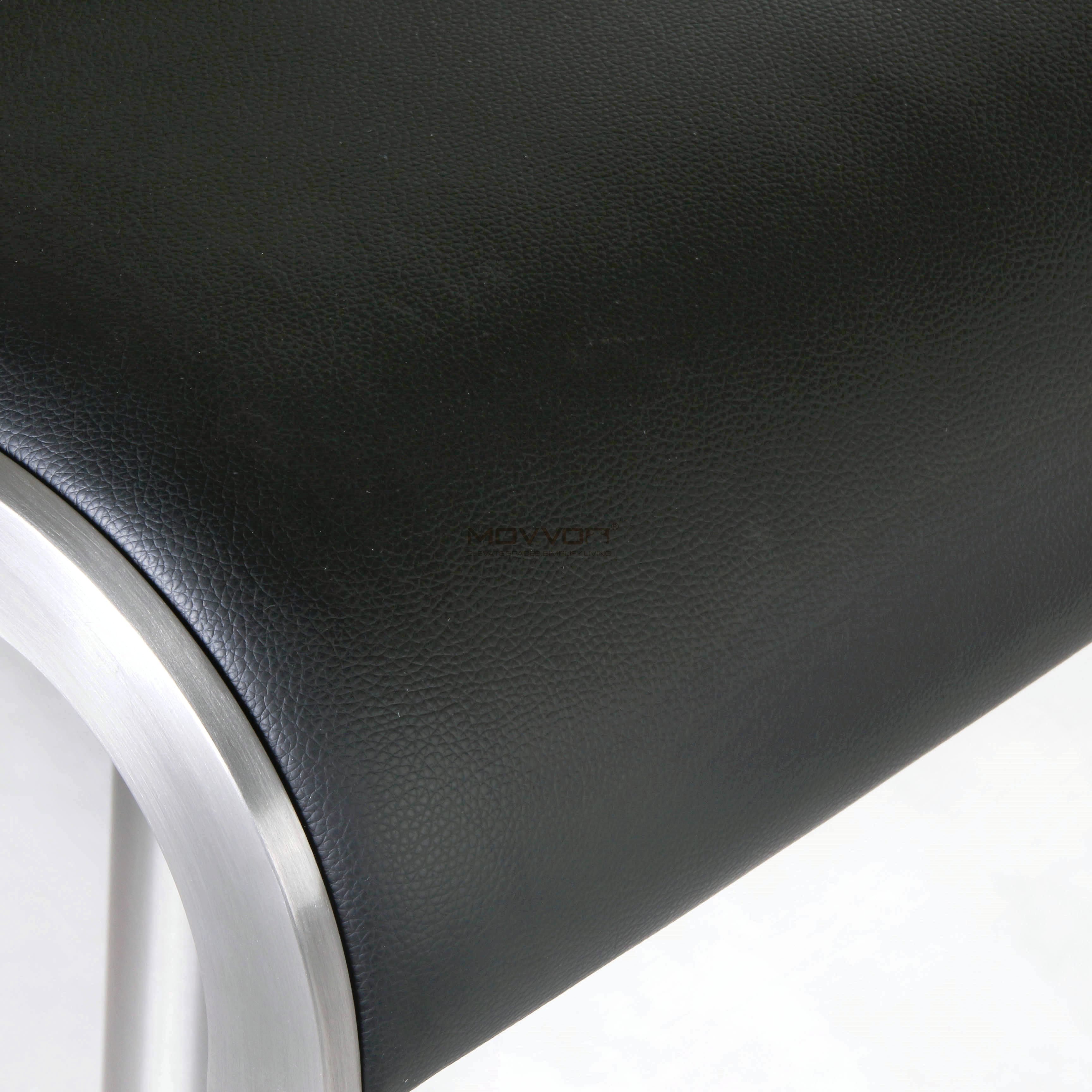 Black Cushioned Adjustable Bar Stool with Brushed Loop Metal Frame