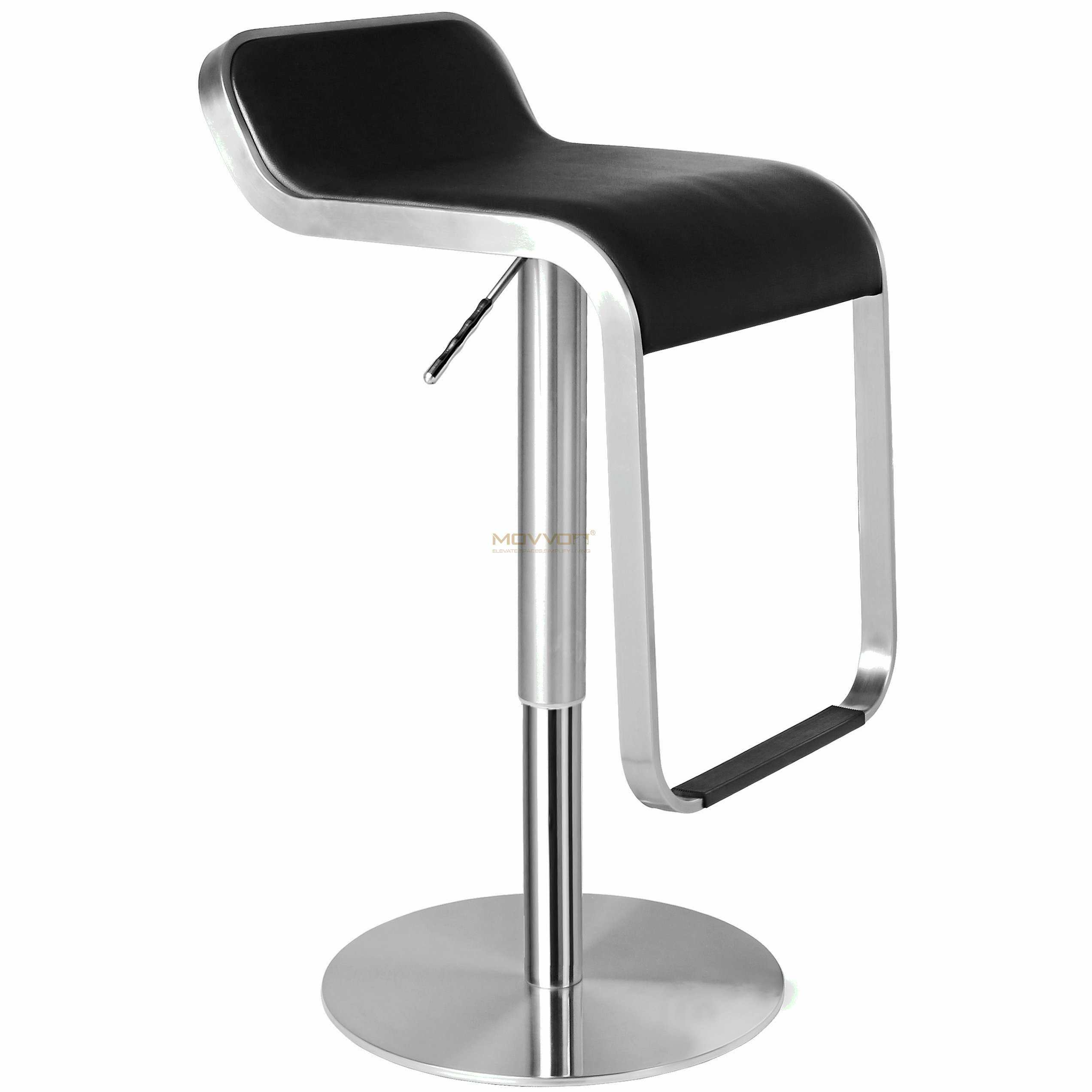 Black Cushioned Adjustable Bar Stool with Brushed Loop Metal Frame