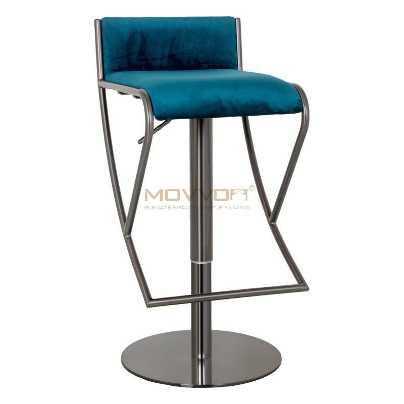 Teal Low Back Bar Stool with Angular Footrest and Pedestal B