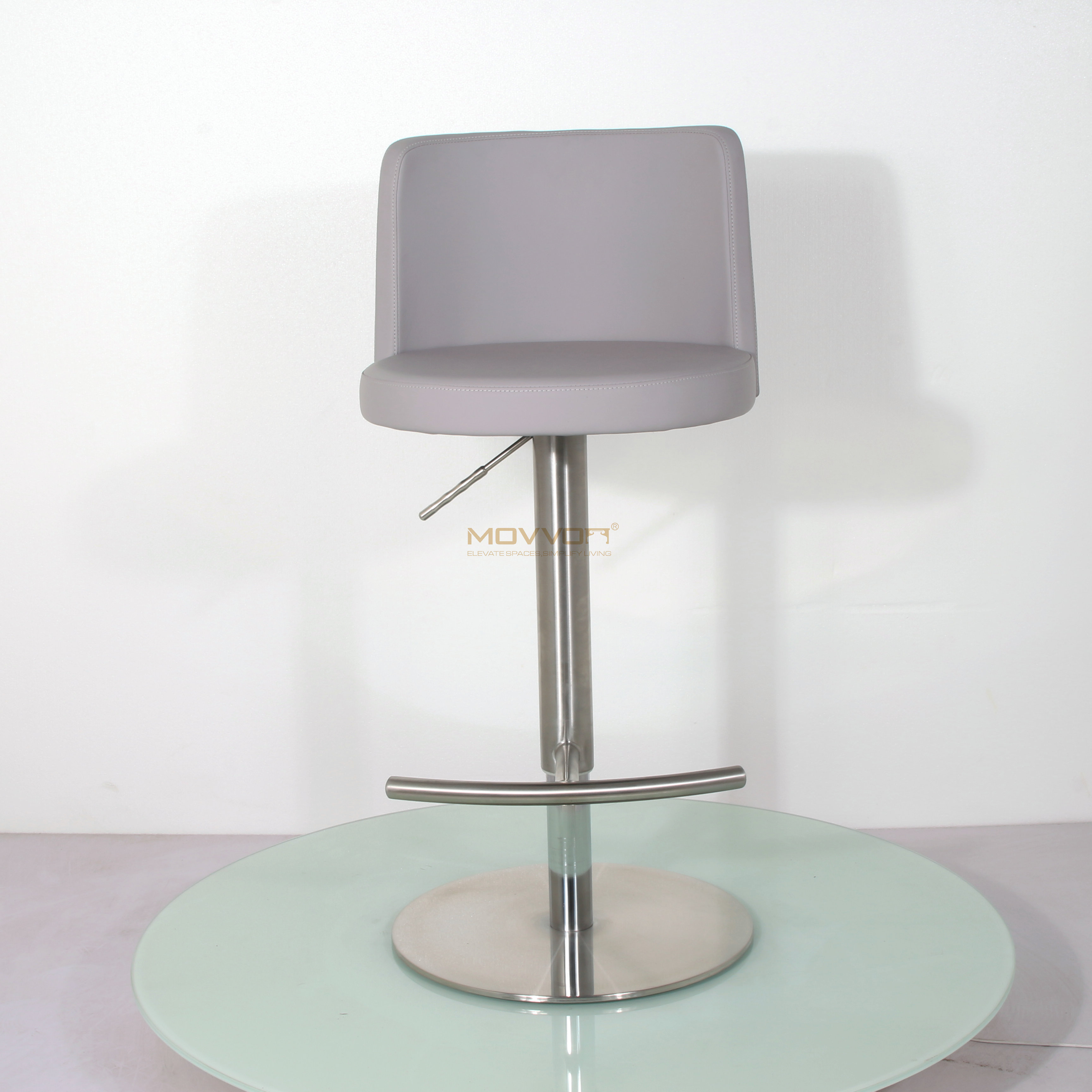 Rounded Back Adjustable Bar Stool with Bronze Crescent Footrest