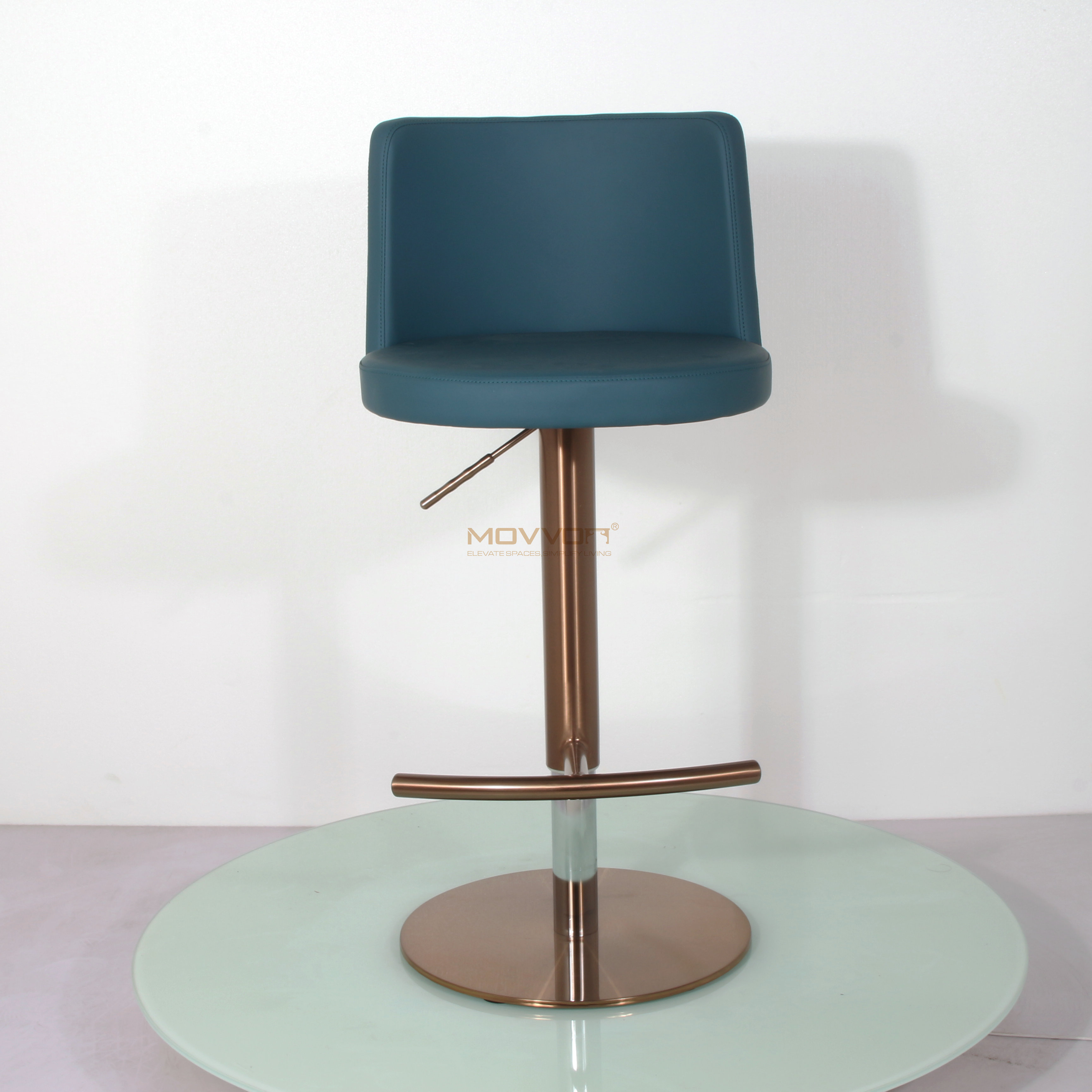 Rounded Back Adjustable Bar Stool with Bronze Crescent Footrest