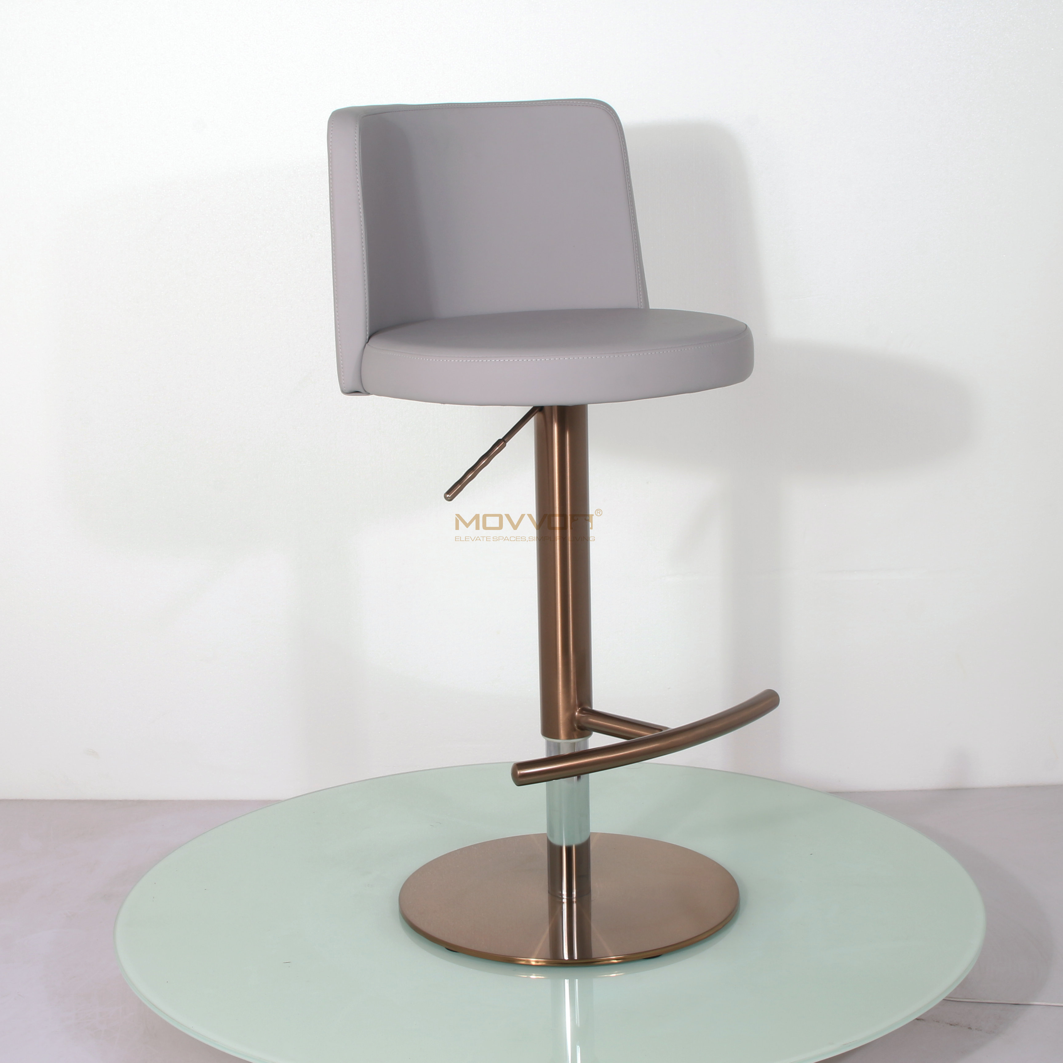 Rounded Back Adjustable Bar Stool with Bronze Crescent Footrest