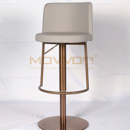 Grey Rounded Back Bar Stool with Guardrail Footrest and Round Base