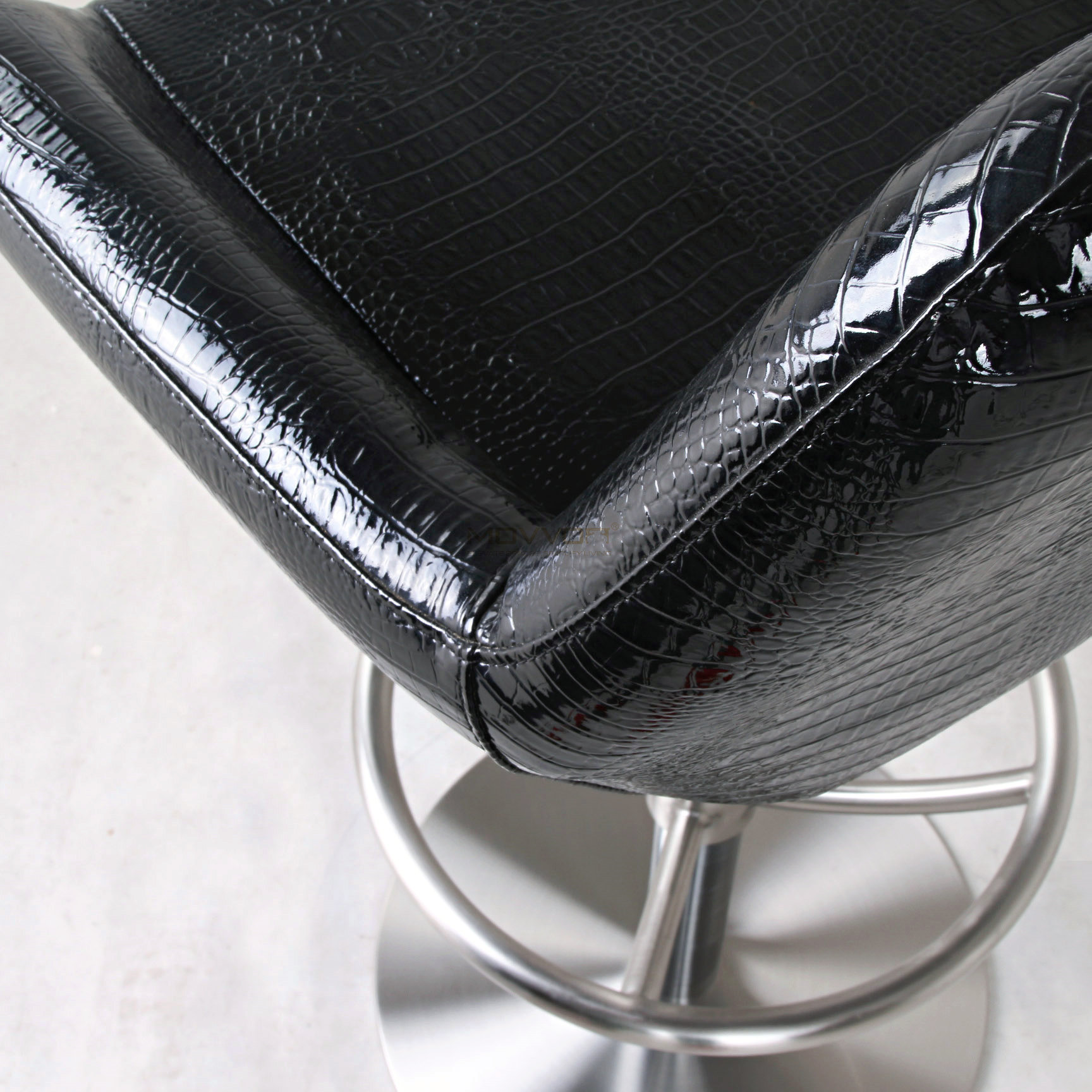 Croc-Embossed Black Bar Chair with Wheel Ring Footrest