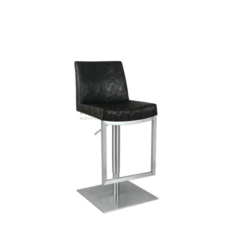 Crosshatch Black Bar Stool with Side-Frame Footrest and Square Base