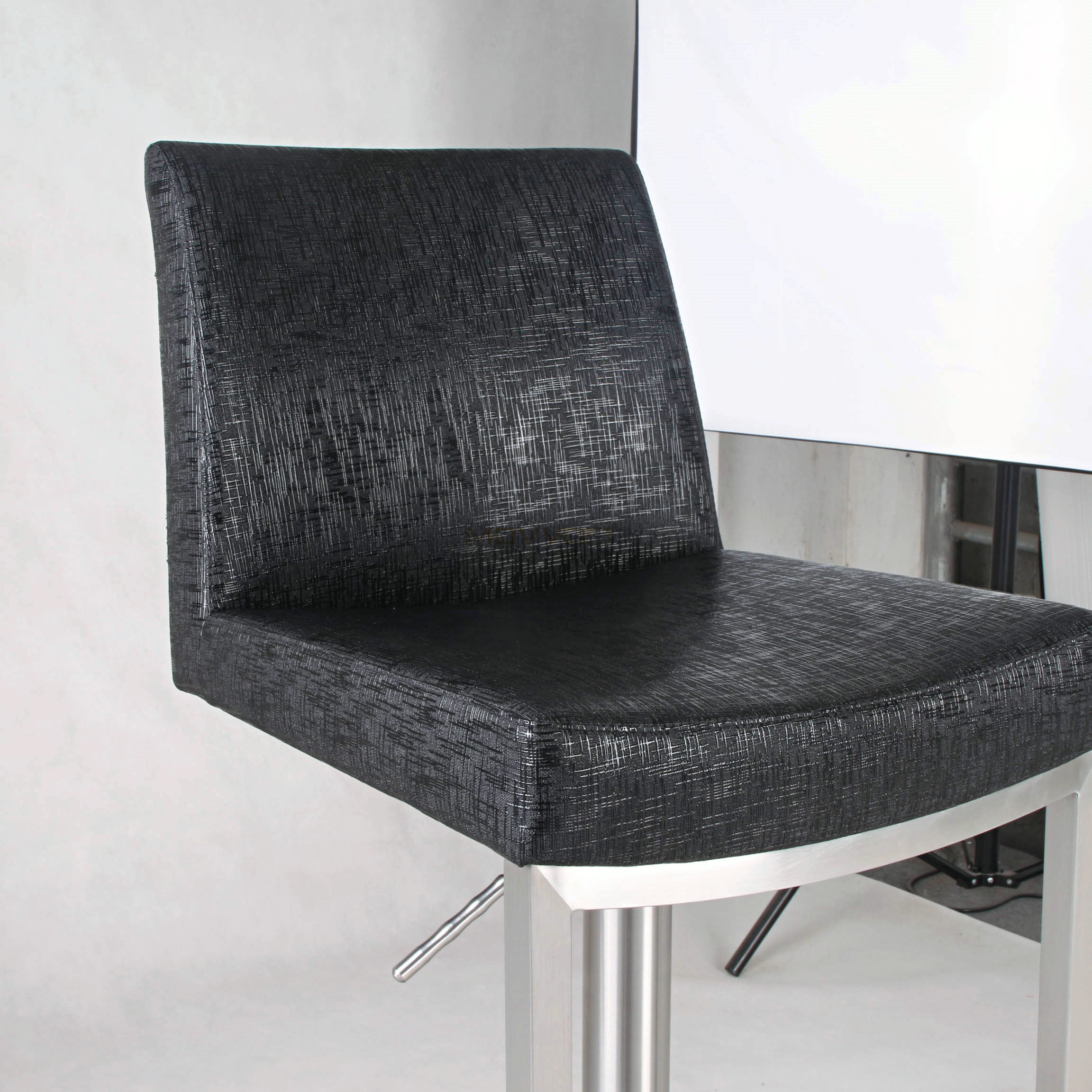Crosshatch Black Bar Stool with Side-Frame Footrest and Square Base