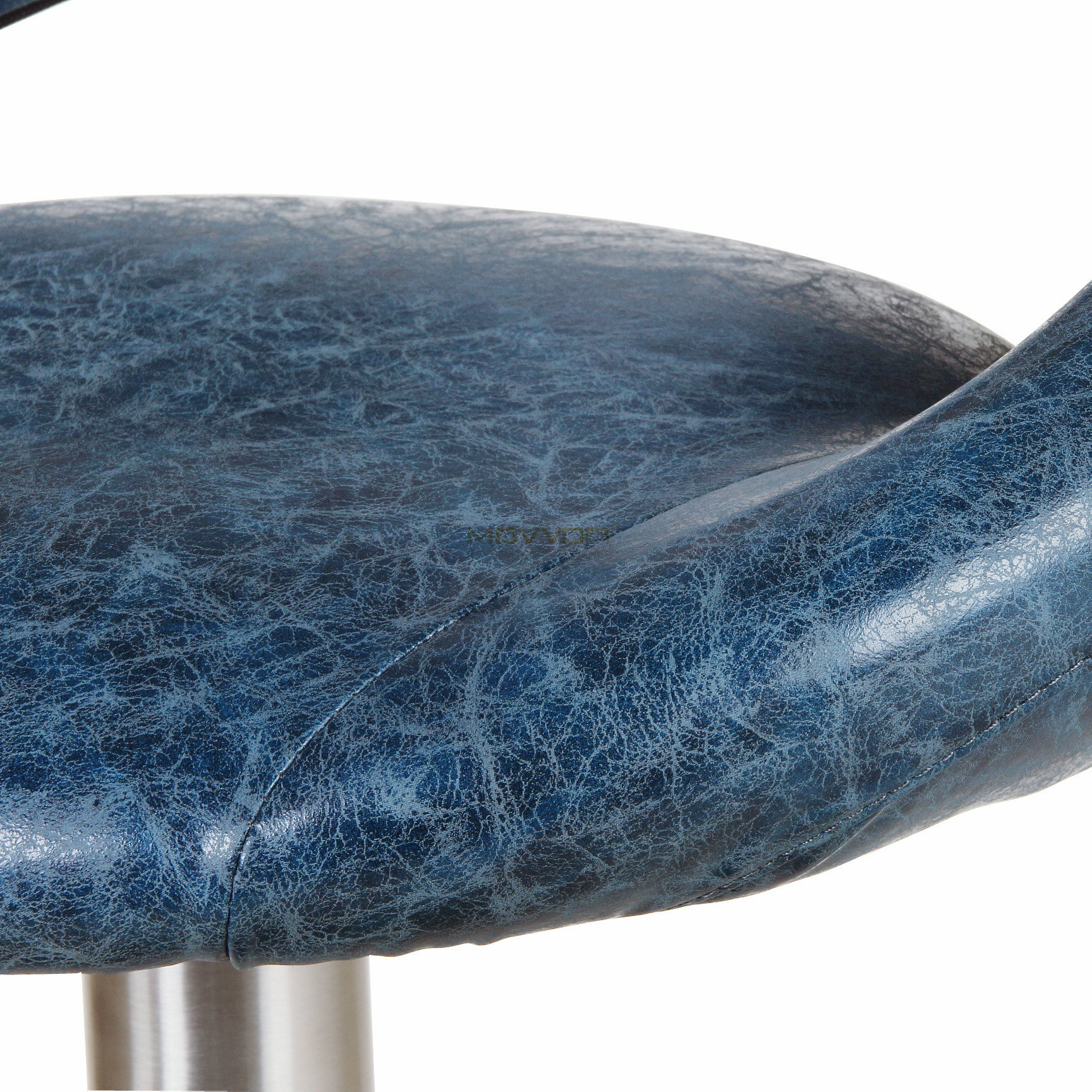 Blue Open-Ring Bar Stool with Oval Footrest and Brushed Pedestal