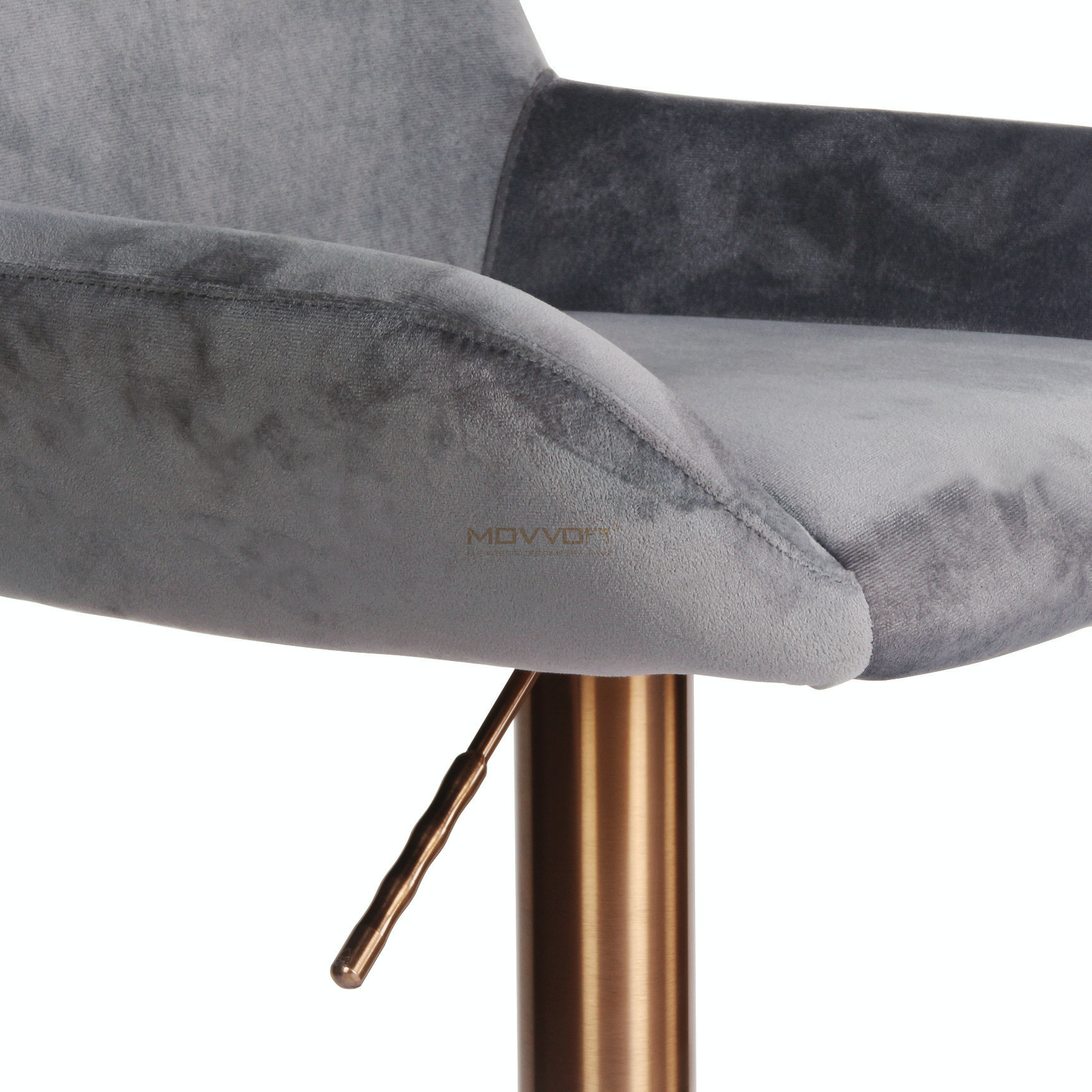 Grey Low-Arm Bar Chair with Bronze Star Base and Curved Footrest