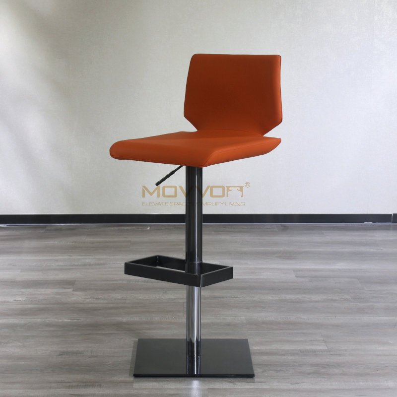 Geometric Back Bar Stool with Square Pedestal and Rectangular Footrest