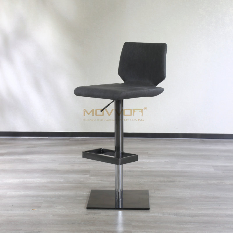 Geometric Back Bar Stool with Square Pedestal and Rectangular Footrest