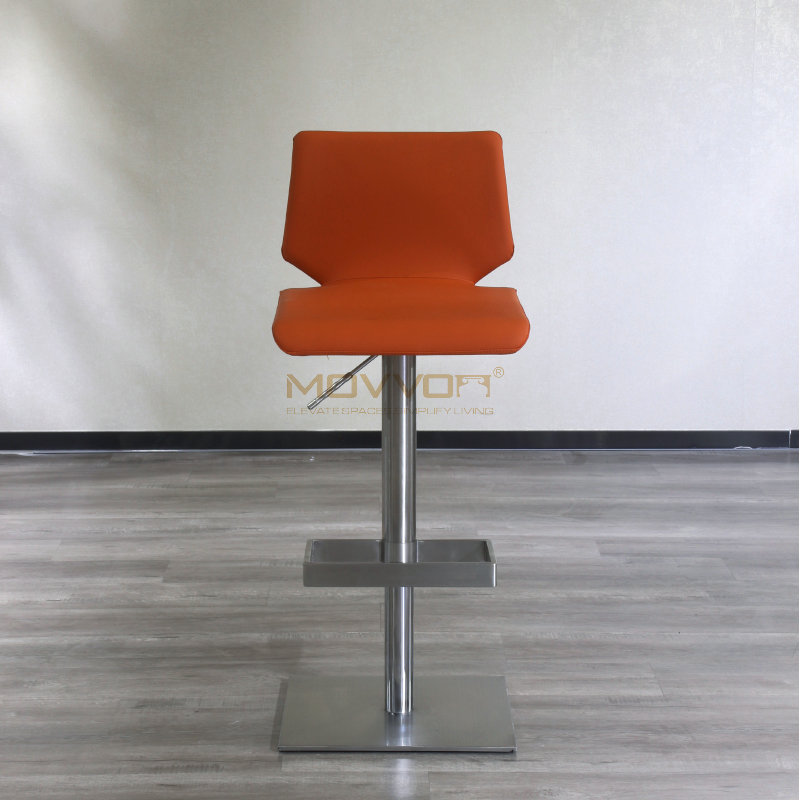 Geometric Back Bar Stool with Square Pedestal and Rectangular Footrest