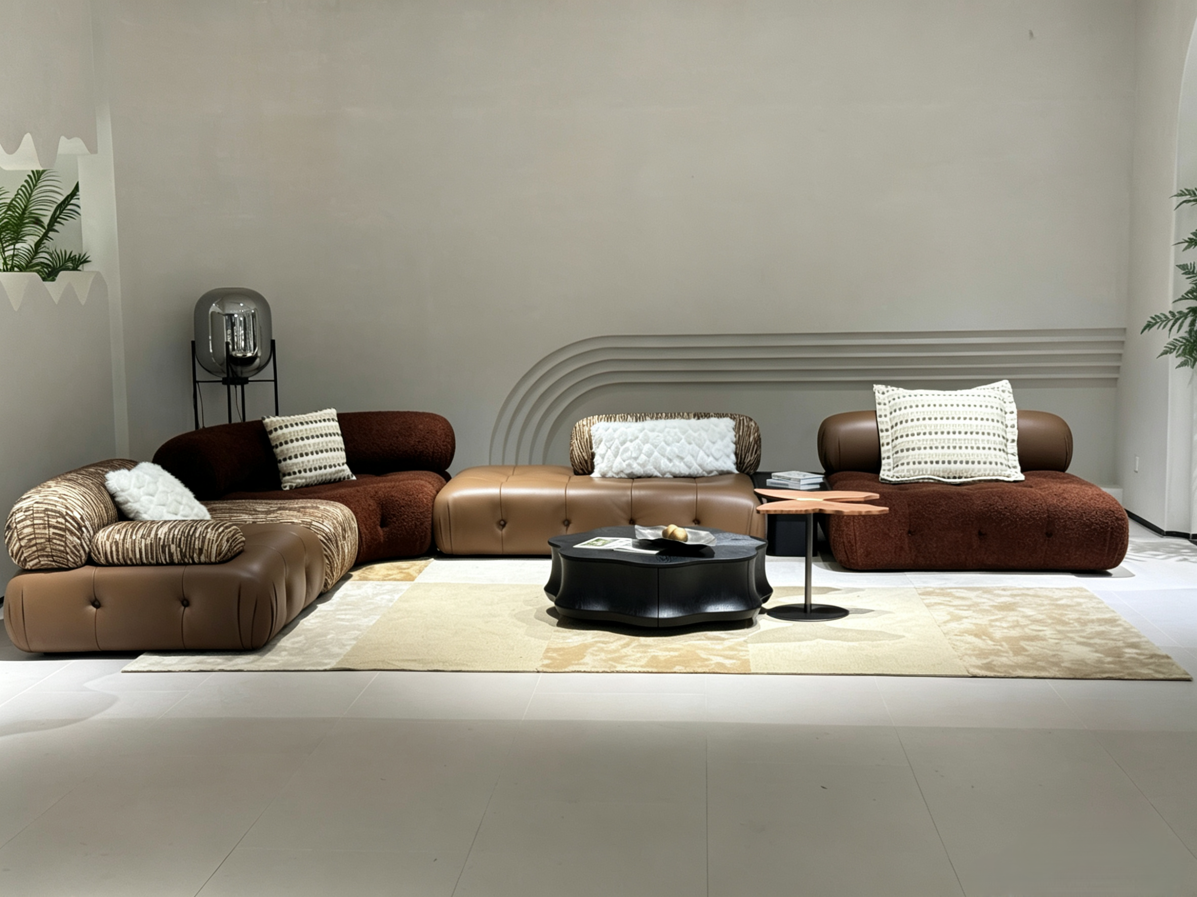 ​Pink-Ivory Tufted Block Modular Sofa for Low Lounge Interiors