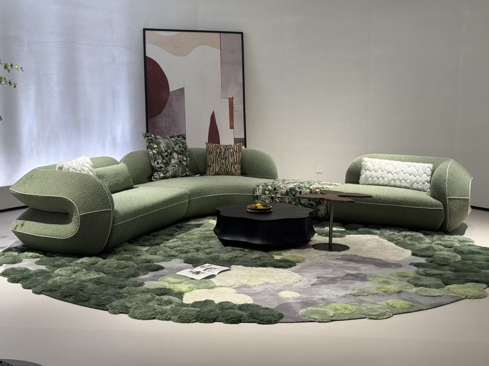 Olive Roll-Arm Lounge Sofa in Botanical Patchwork Upholstery