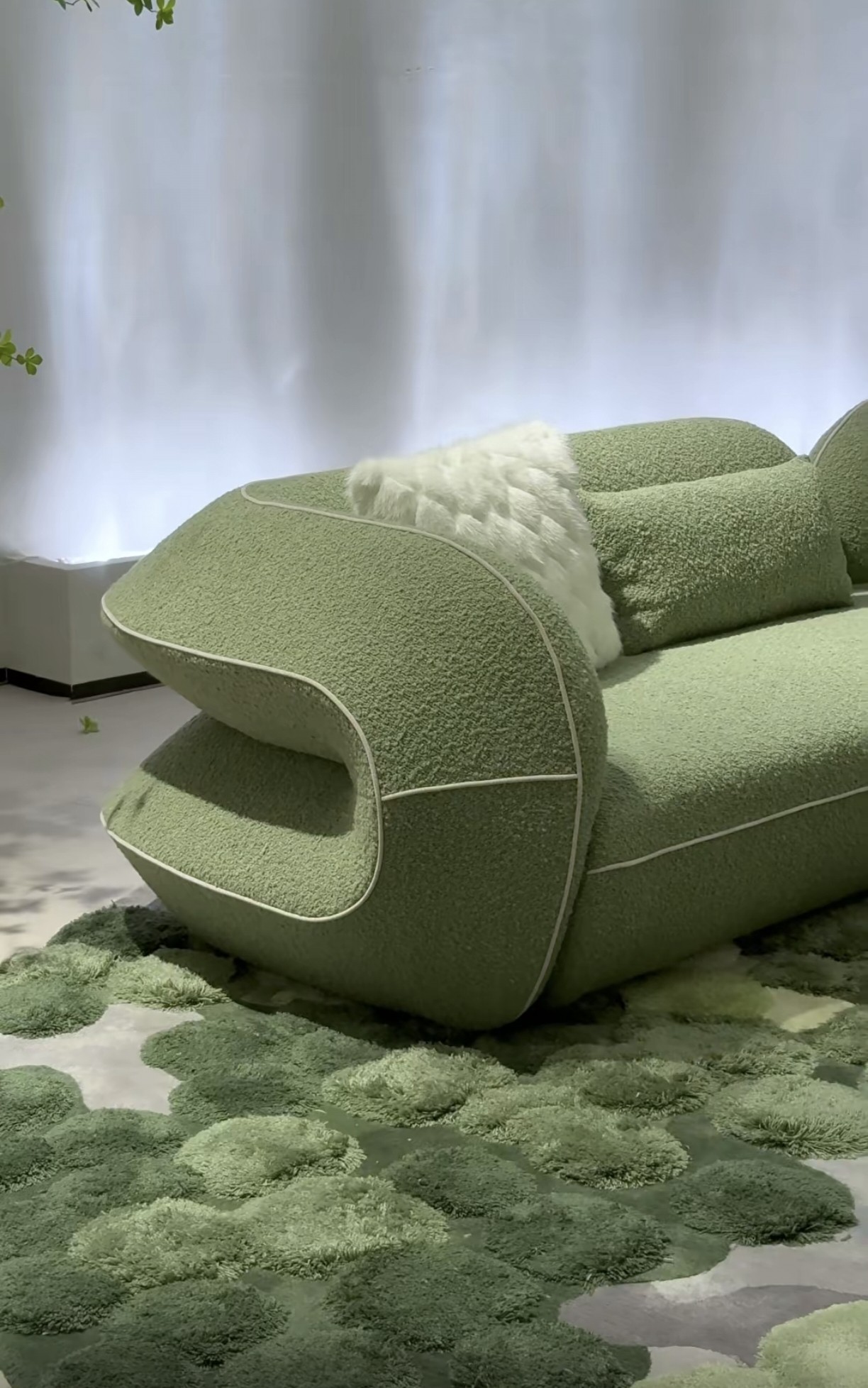 Olive Roll-Arm Lounge Sofa in Botanical Patchwork Upholstery