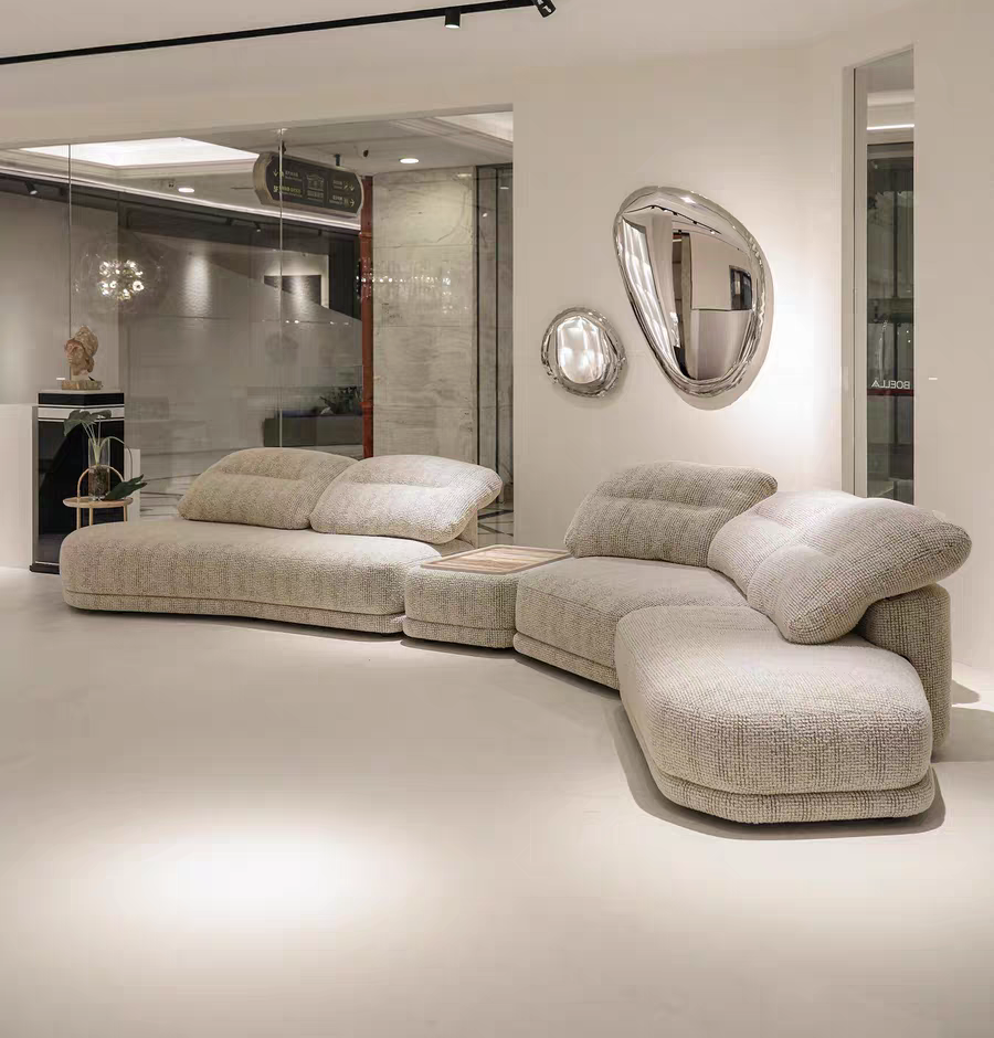 Free-Form Modular Lounge Sofa with Triangular Connector Table