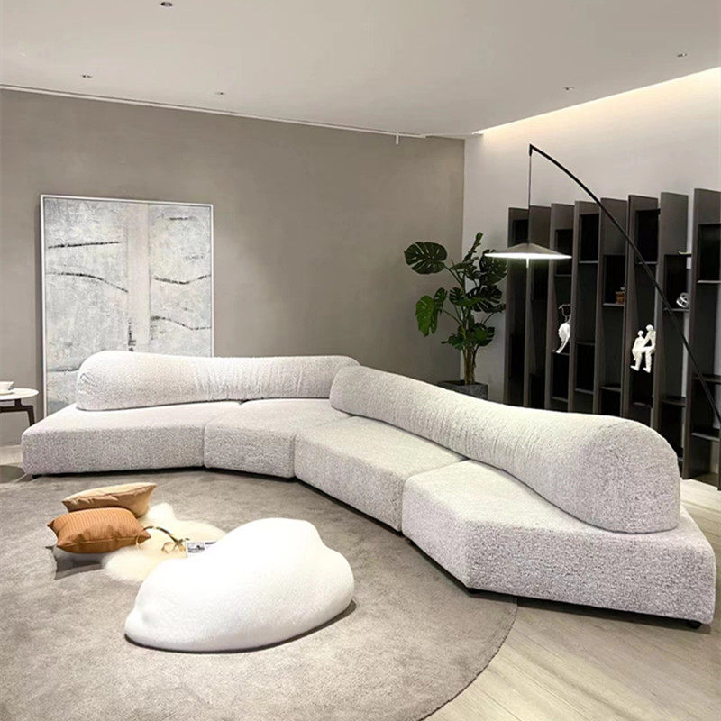 Long Bolster-Back Modular Sofa for Curved Low Lounge Layouts