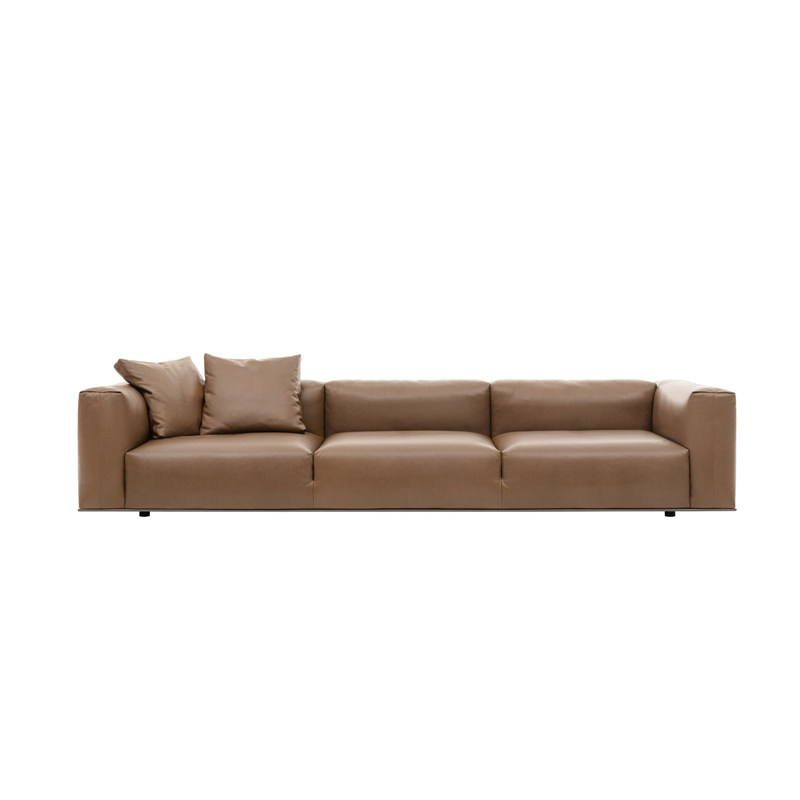 Clean-Block Modular Sofa in Cream Boucle or Brown Leather-Look Finish