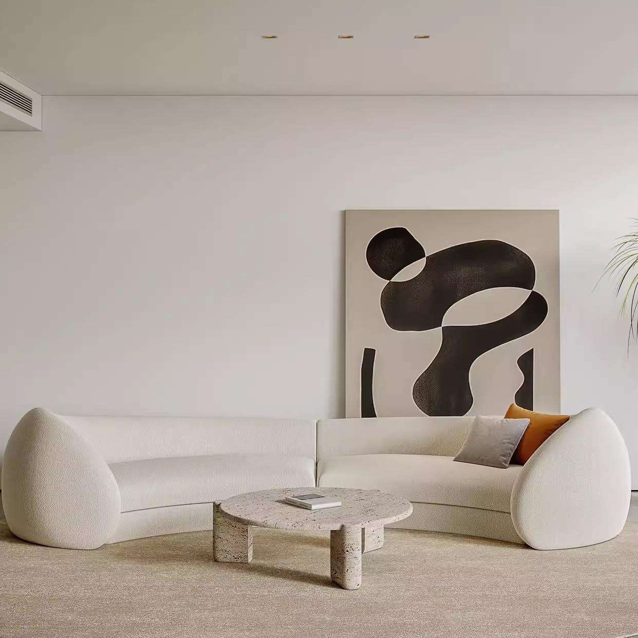 Sculptural Curved Boucle Sofa with Rounded Cocoon Arm Ends