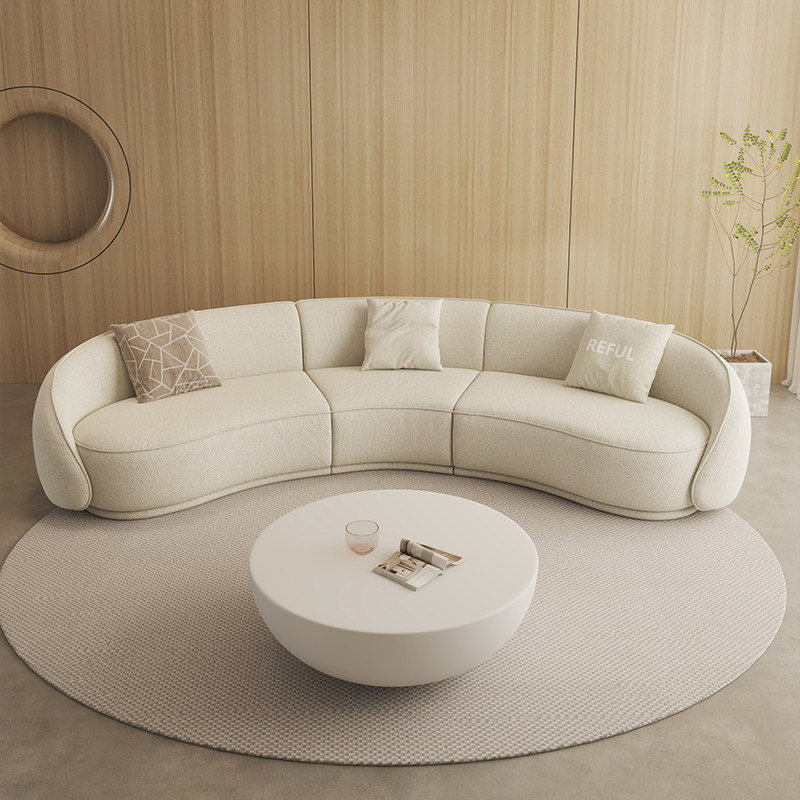 Cream Crescent Sofa for Round Conversation Lounge Layouts