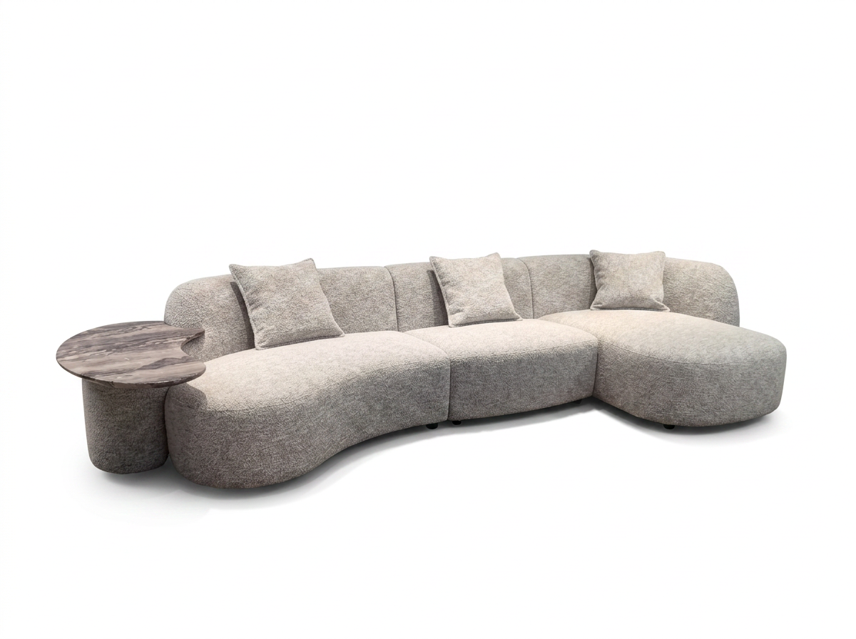 Twin-Round-End Cloud Sofa with Low Back Modular Seating